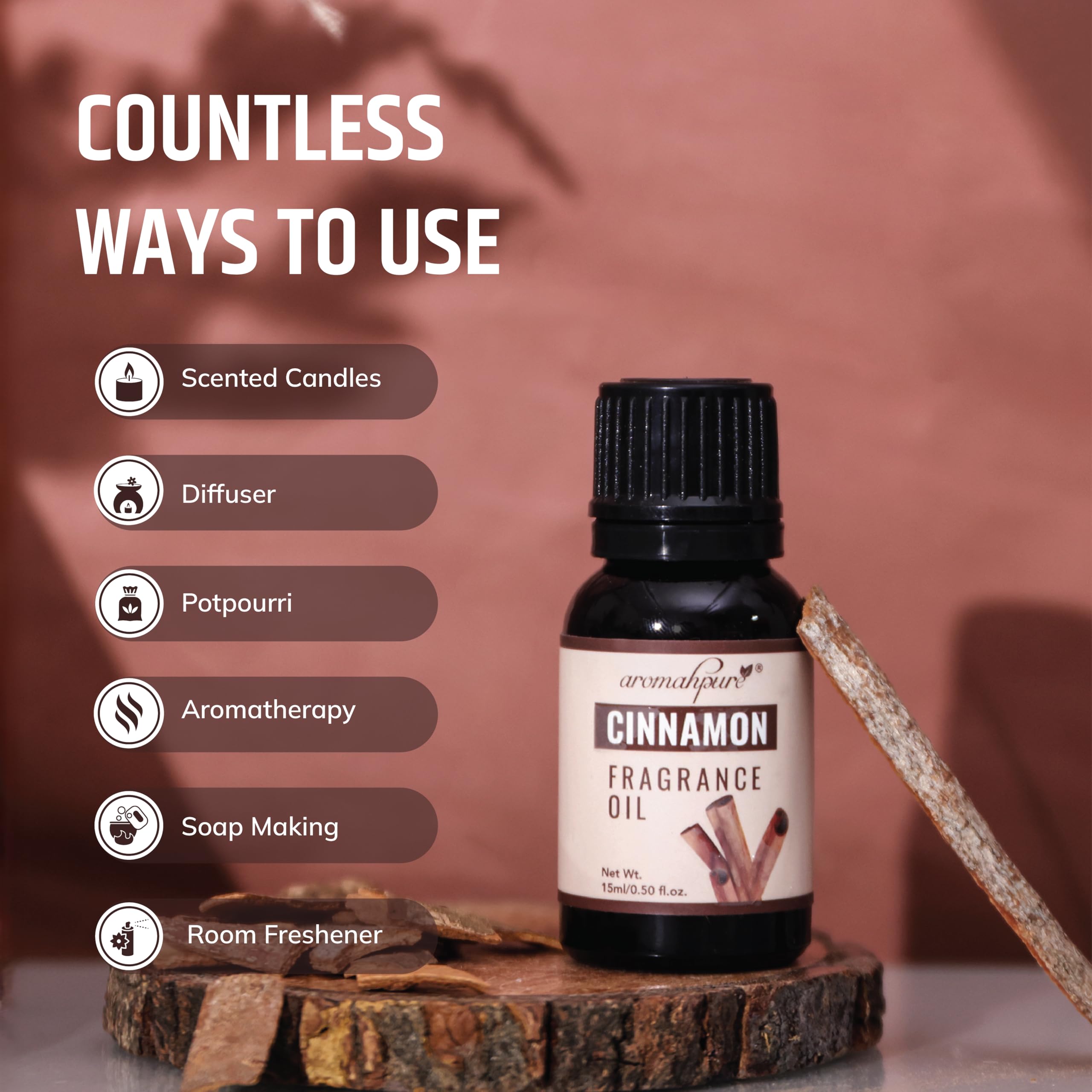 Aromahpure Fragrance Oil | 15 ml | Cinnamon Aroma Oil for Home Fragrance | Best for Aromatherapy | Helps in Meditation | Used in Diffusers, Candles, Air Fresheners, Soaps, IFRA Certified 3