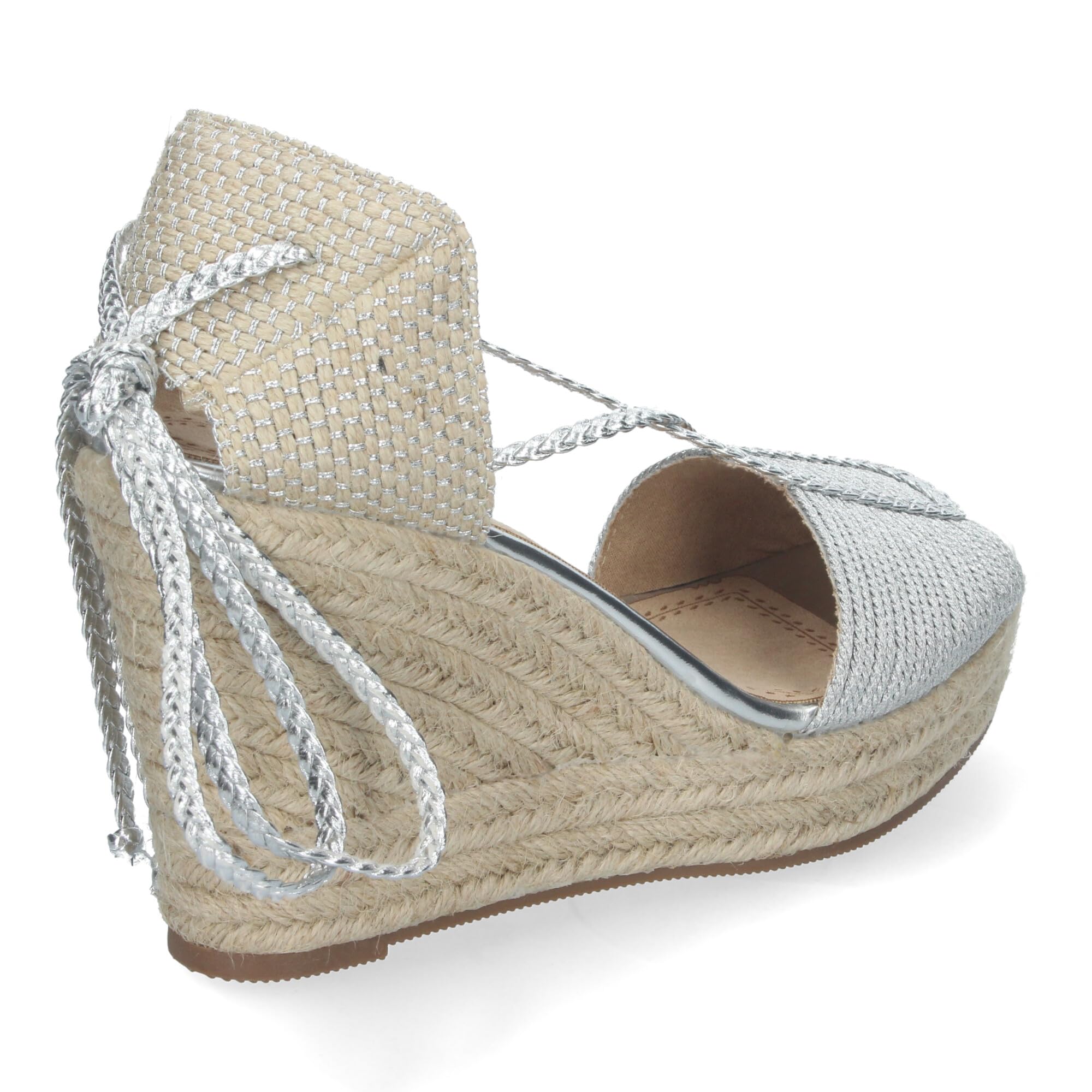 shoes&blues.es Sandalias de Cuna de Yute para Mujer con Cierre de Cordones y Adornos Brillantes, Puntera Abierta, Elegantes y Comodas para Cualquier Ocasion.