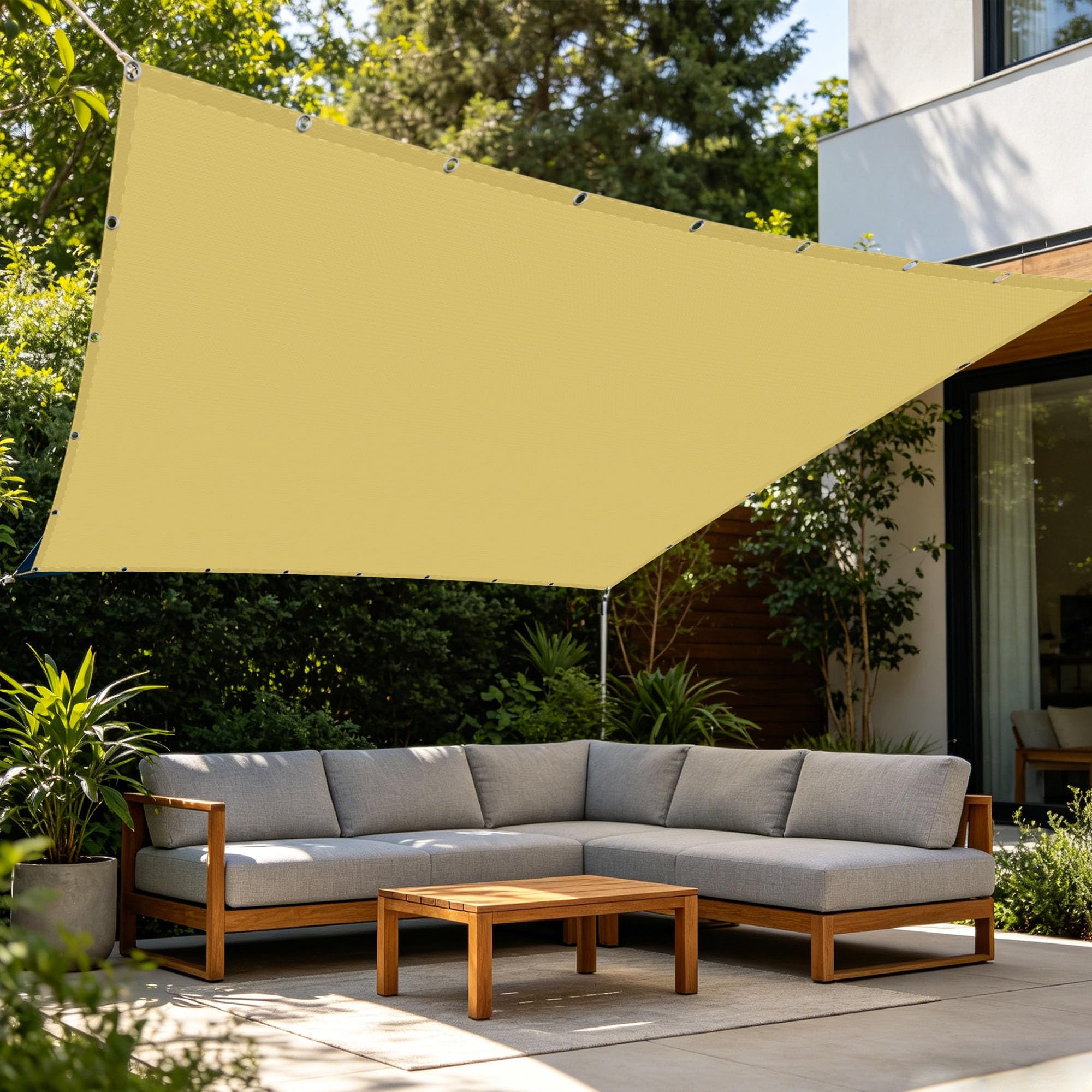 Voile D’Ombrage 4 x 6 m Imperméableanti Voiles Solaire avec Oeillets et Cordons Pourjardin, Terrasse, Balcon, Extérieur, Jaune Sable