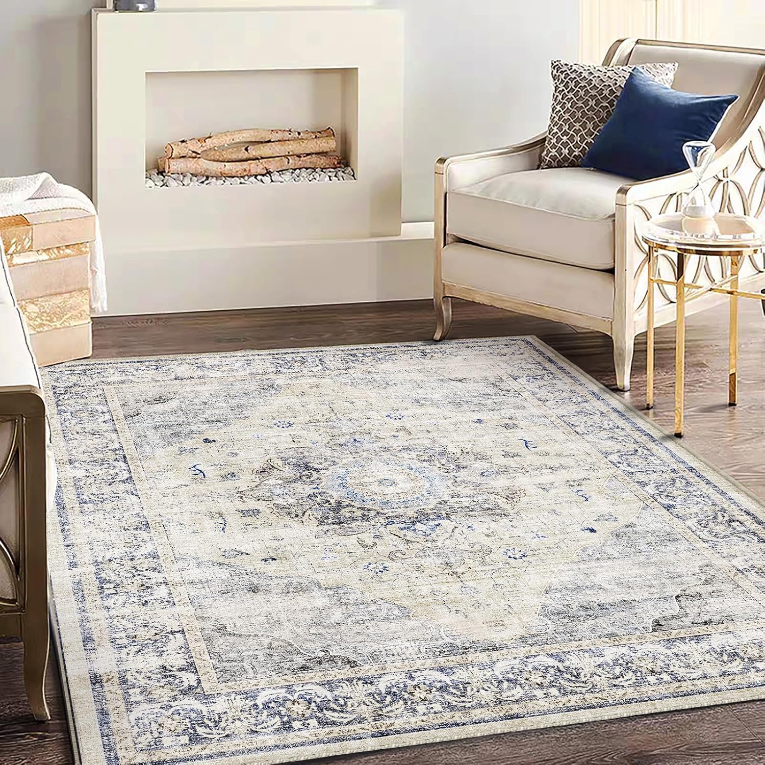 Grand tapis de salon 200 x 300 cm au design vintage moderne et finitions premium