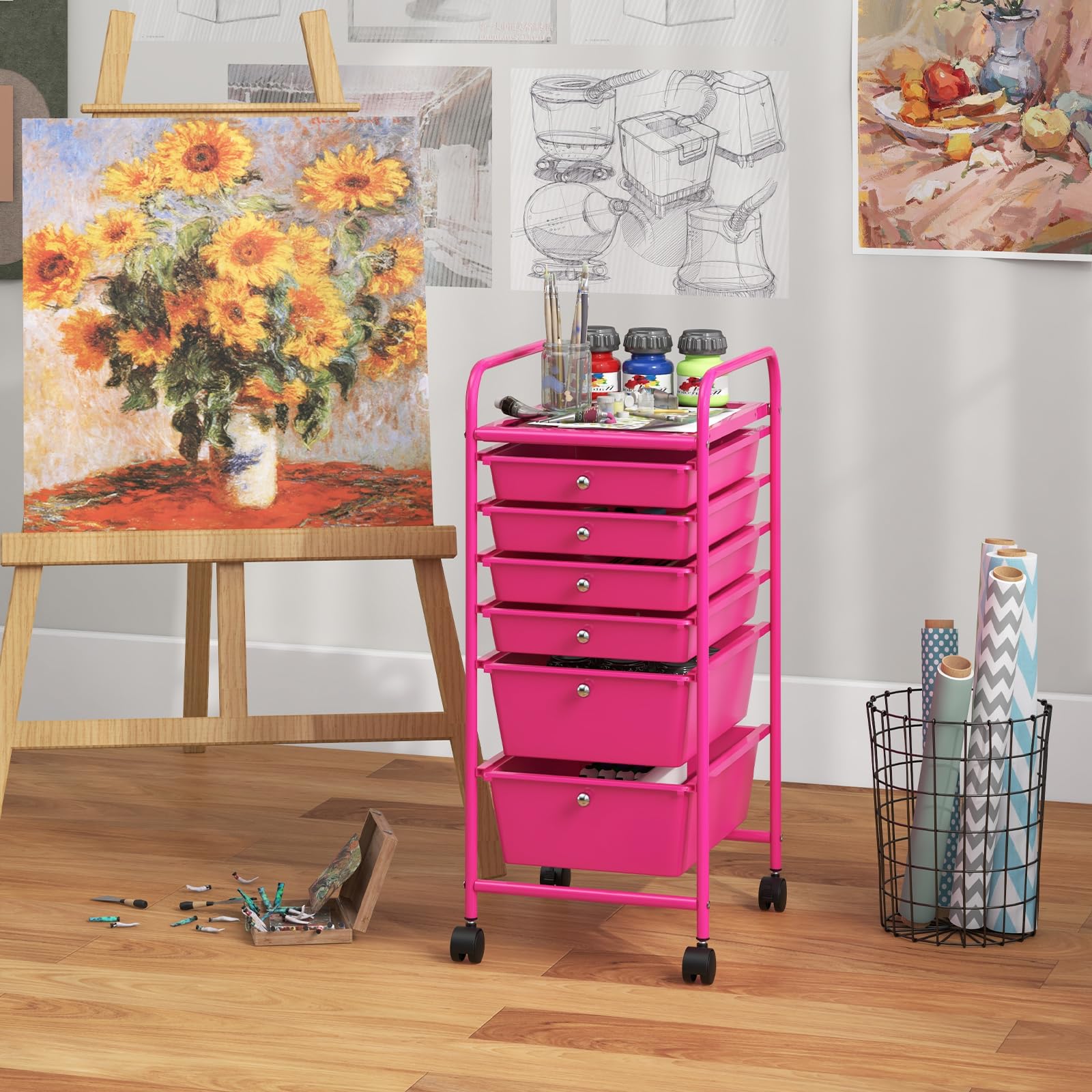 Amazon.com: COSTWAY 6-Drawer Rolling Storage Cart, Art Craft Tools