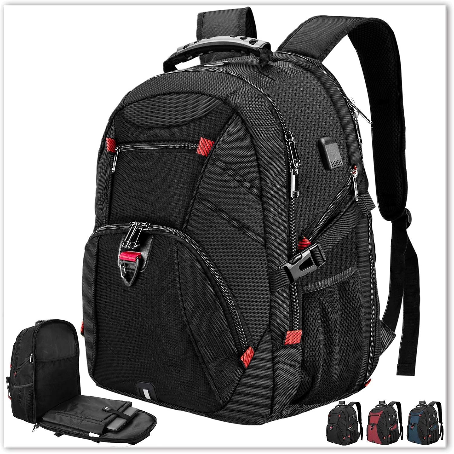 New Product Extra Large Laptop Backpack 17 Inch Travel Waterproof Backpacks College School Business Men Laptops Backpacks with USB Charging Port 17.3 Gaming Computer Backpack for Men Black