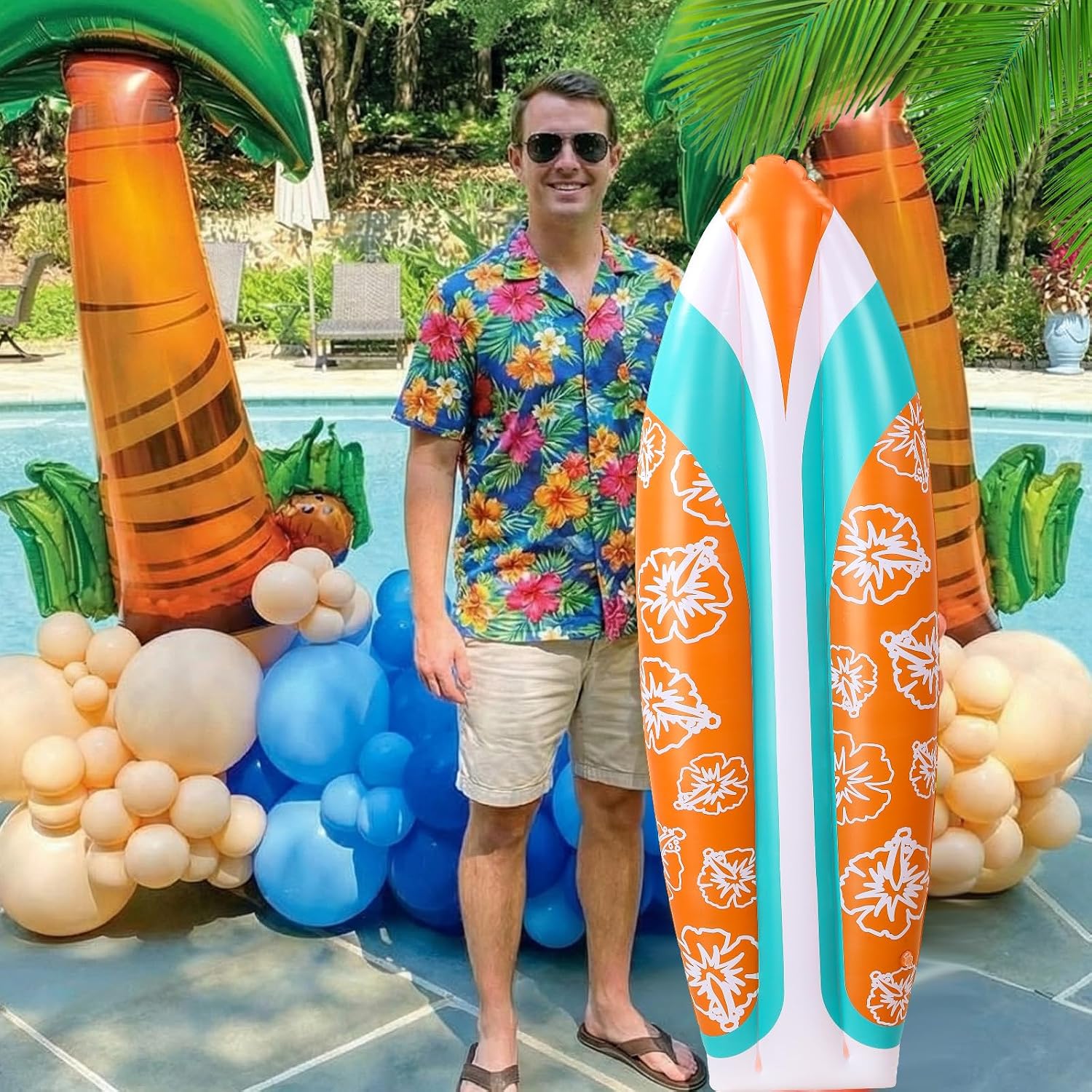 JellyArch 4 Pcs Jumbo Inflatable Surf Board 59 Inch Large Inflatable Pool Floats Luau Hawaiian Party Decorations Tropical Flower Blow up Surfboard for Wall Beach Party Decorations