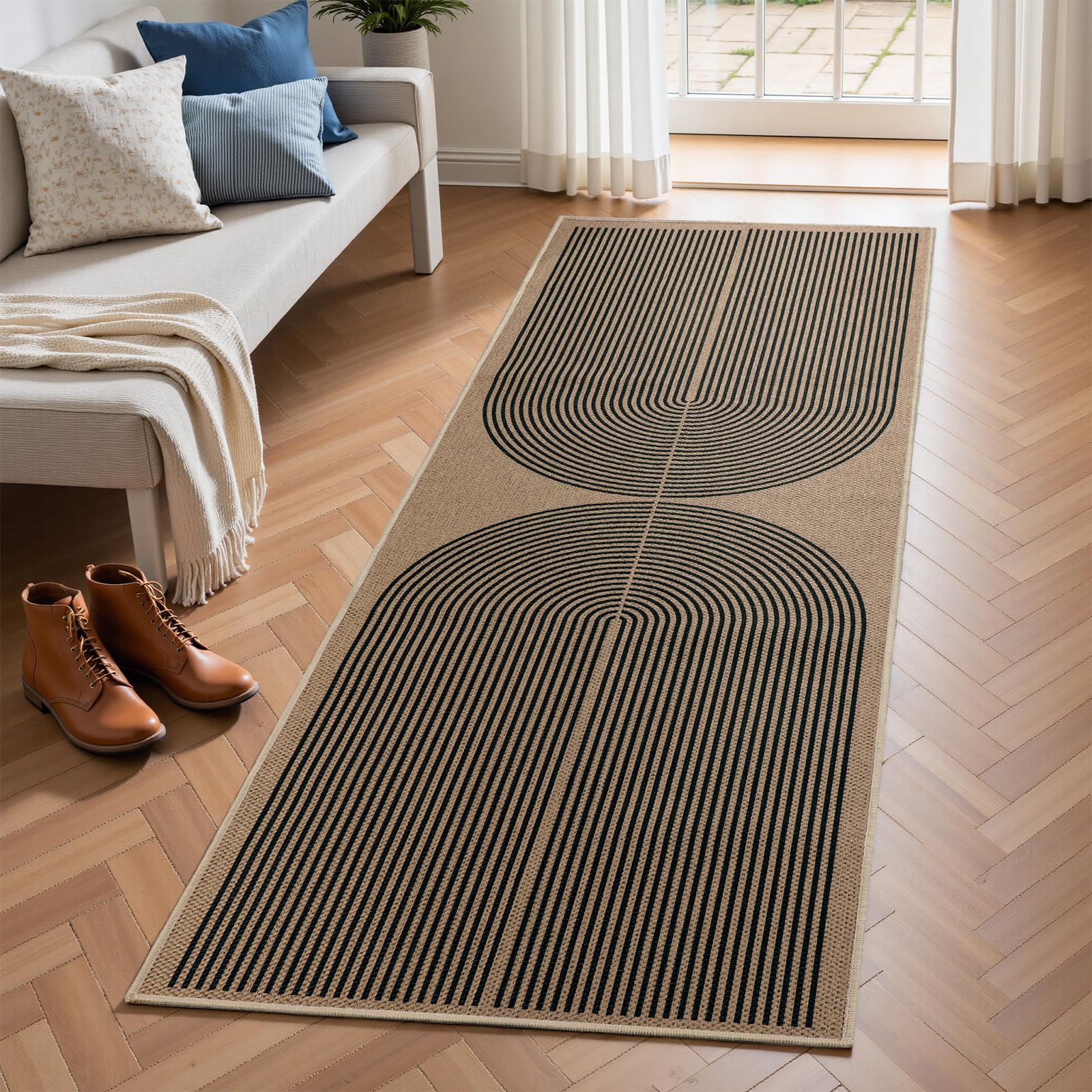 Tapis de couloir lavable et antidérapant aspect jute pour sol facile à laver