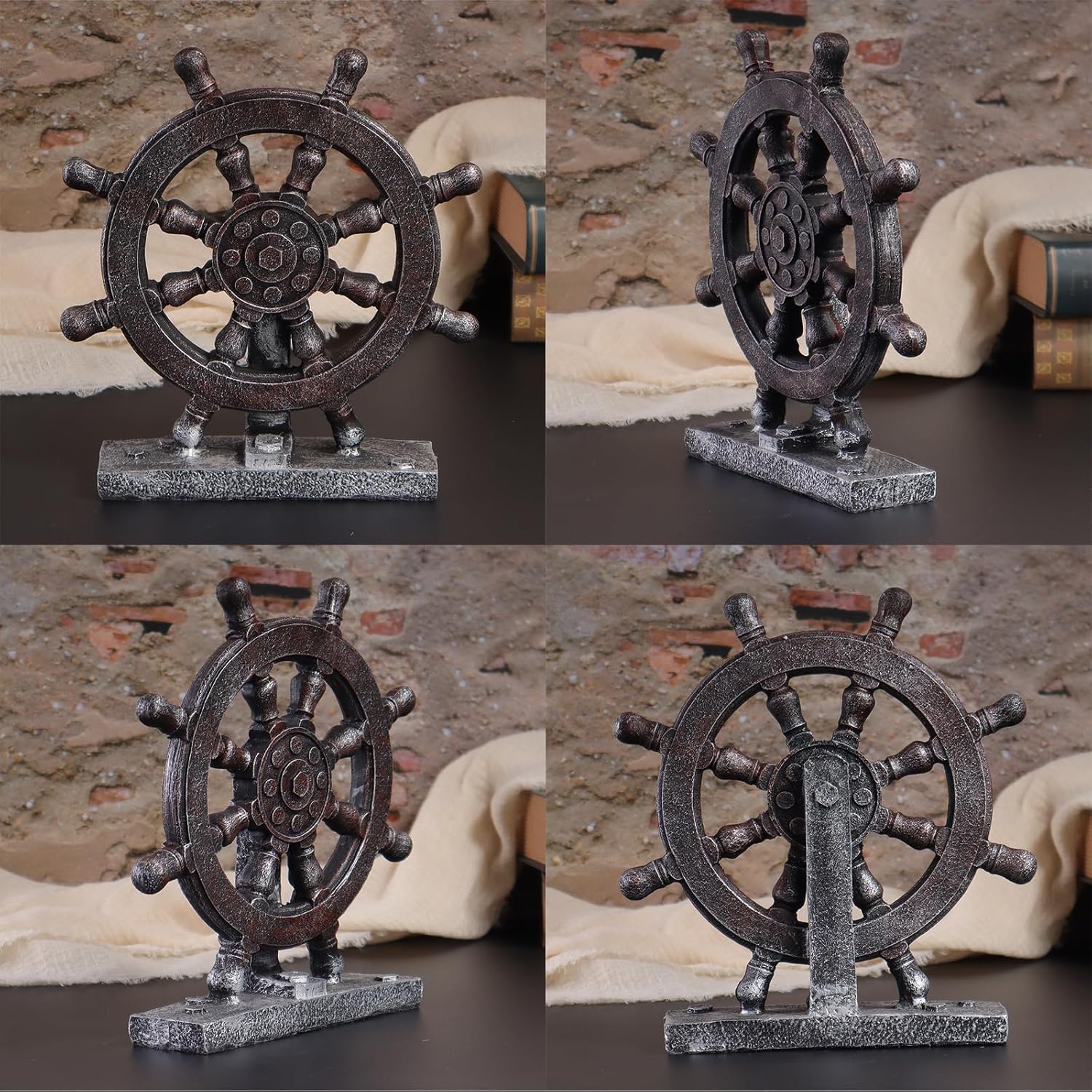 Ship Steering Wheel Boat Sculpture Decor Nautical Rudder Figurine Resin Handicraft Statue Model for Bookshelf Desktop Ornaments Home Decoration
