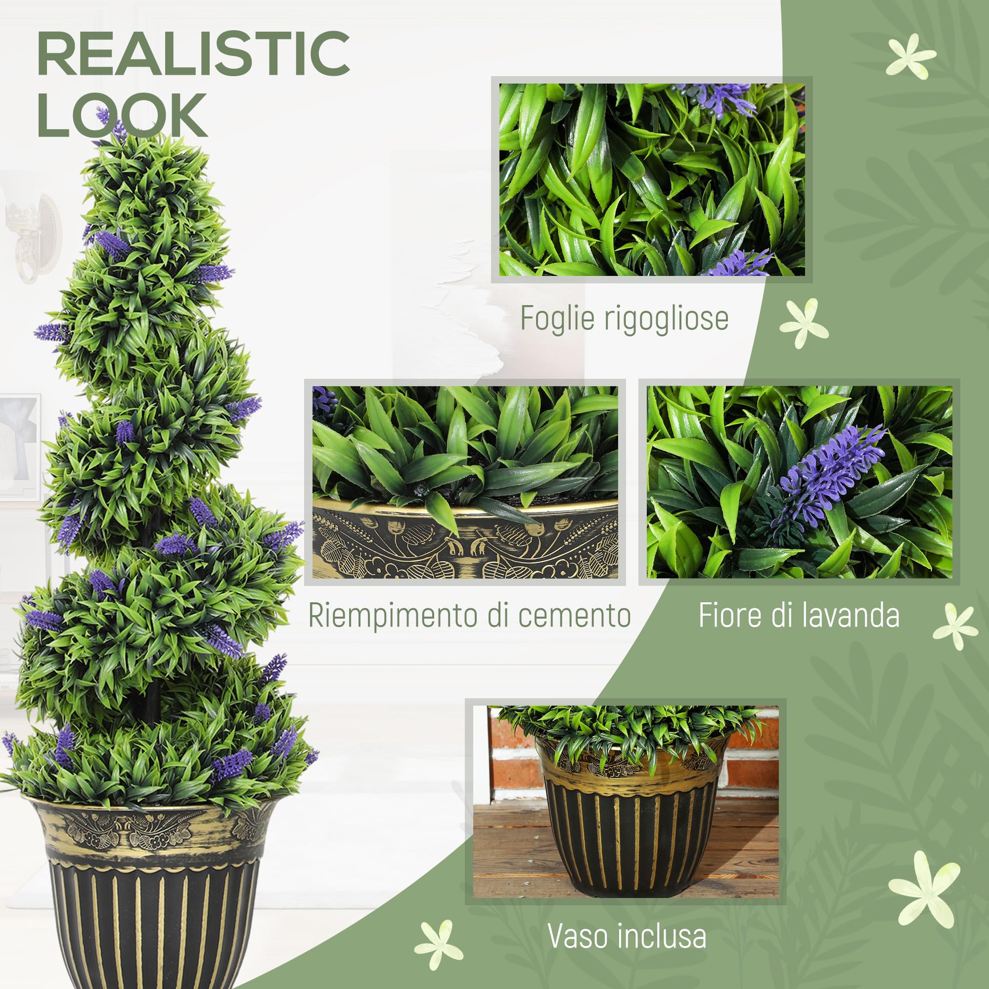 HOMCOM Set de 2 topiaires Spirale buis Artificiel 90cm