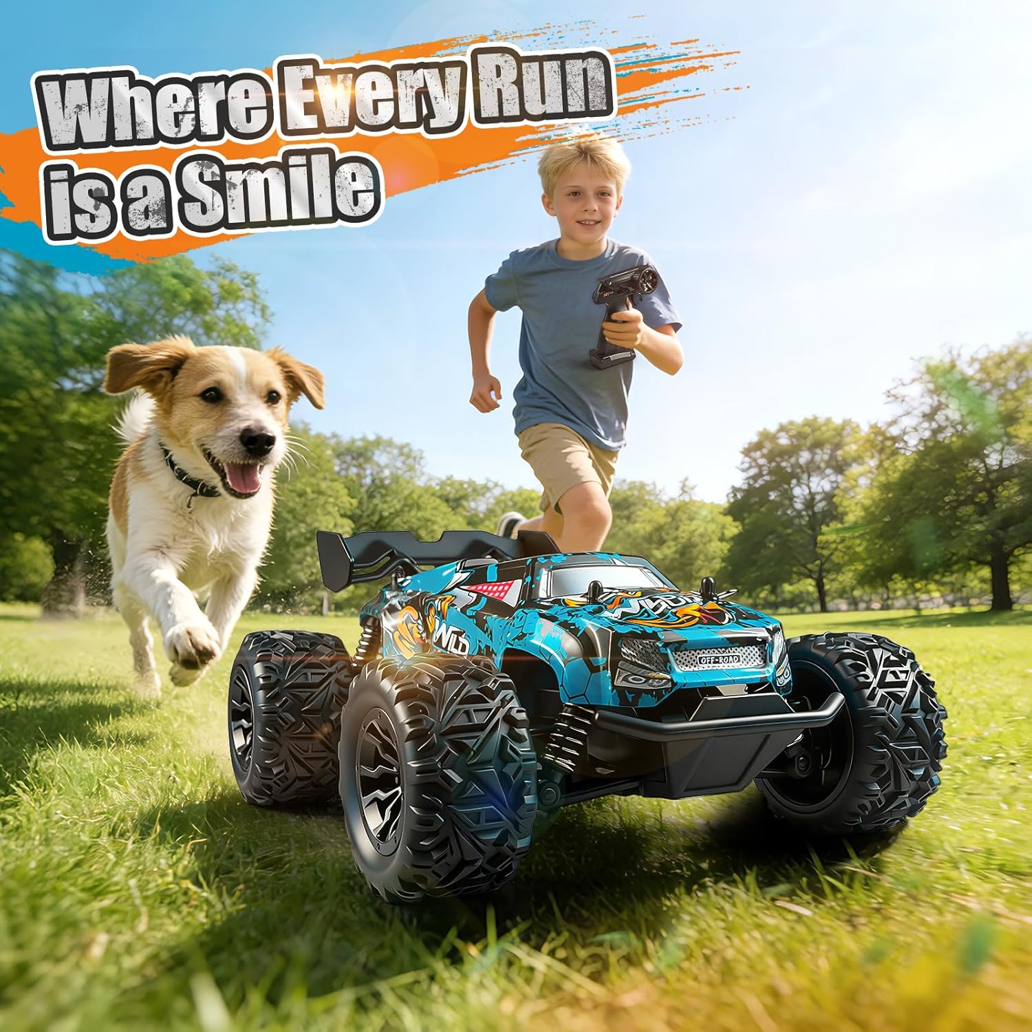 Remote Control Car for Kids, All-Terrain Remote Control Truck for Boys, Rechargeable Rc Truck, 1:20, 20KM/H, 2.4GHZ, Speed Friendly, Sturdy, Ideal Gift for Christmas, Birthday, Kids, Beginner (Blue)