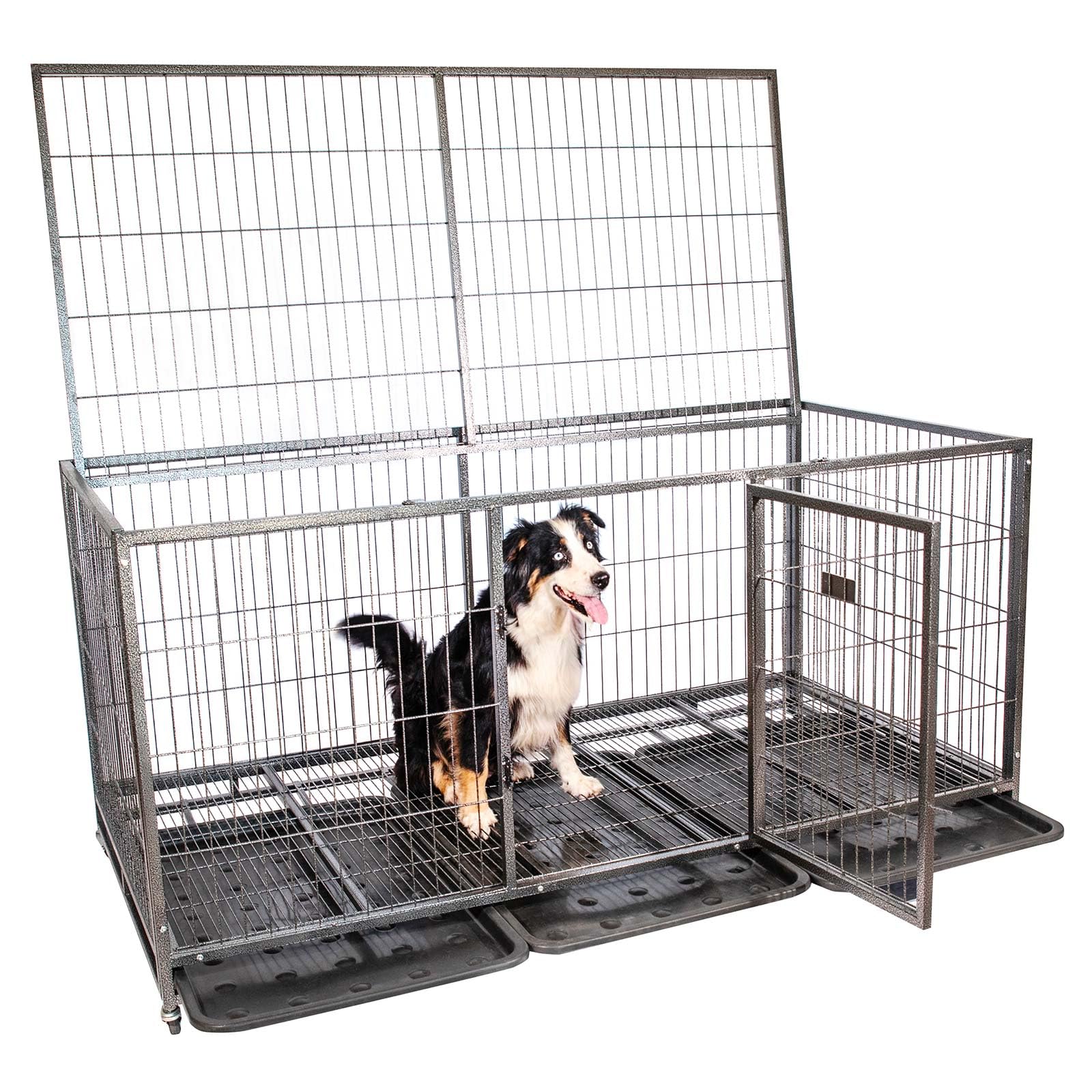 Cage pour Chien intérieur et extérieur Mouvedy2XL, 180x93x89cm, Caisse de Transport, Roues verrouillables, Pliable, 2 Portes, Plateau Amovible Paitsy
