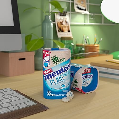 Miniatura 5 de Mentos Pure Fresh - Goma de mascar sin azúcar con xilitol menta fresca en una botella de cartón reciclable al 90 de 80 piezas