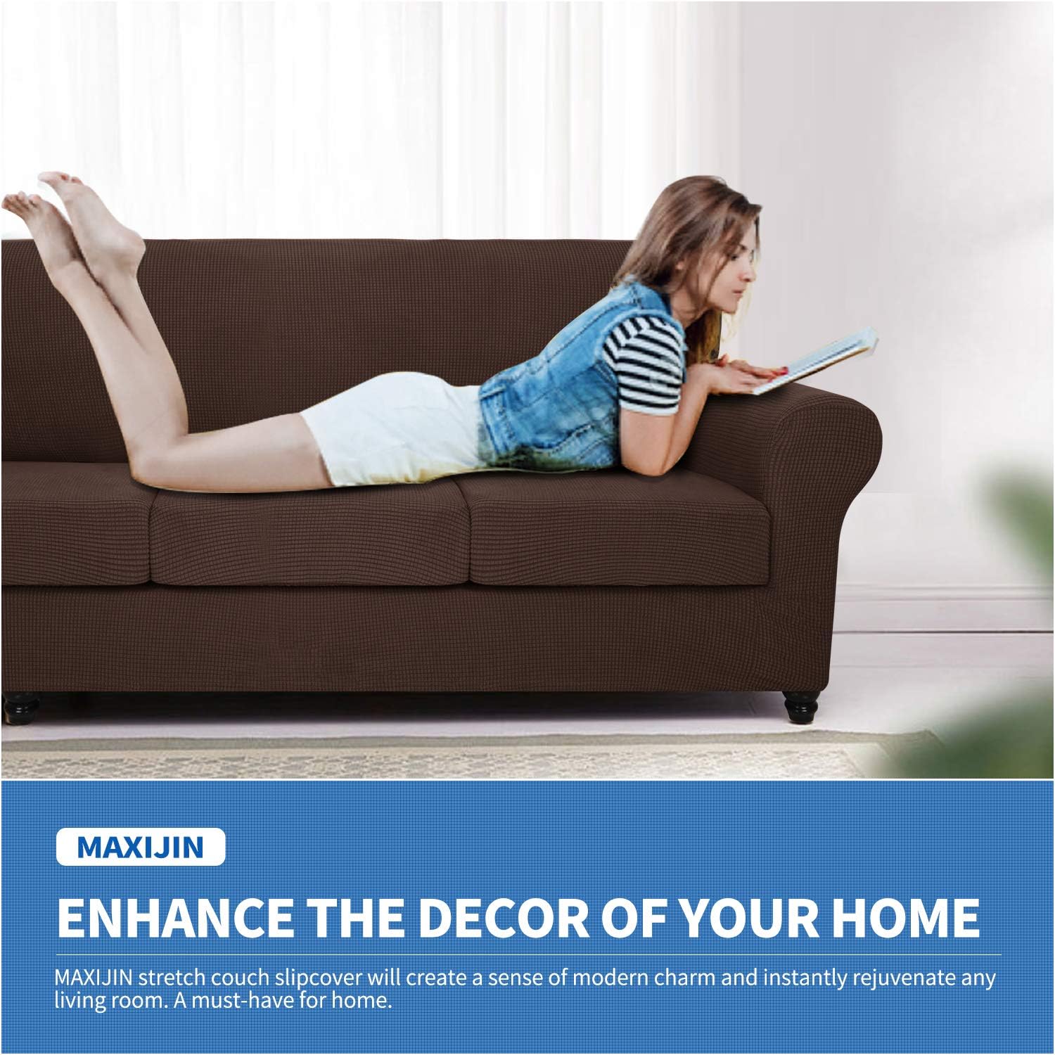 MAXIJIN 3 Piece Couch Covers for 2 Cushion Couch Super Stretch Loveseat Slipcover Dogs Pet Proof Fitted Furniture Protector Spandex Non Slip Sofa Love Seat Cover Washable (Loveseat, Coffee)