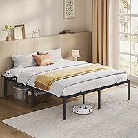 VASAGLE Struttura Letto Matrimoniale, Telaio Letto in Metallo con Ripiani Portaoggetti