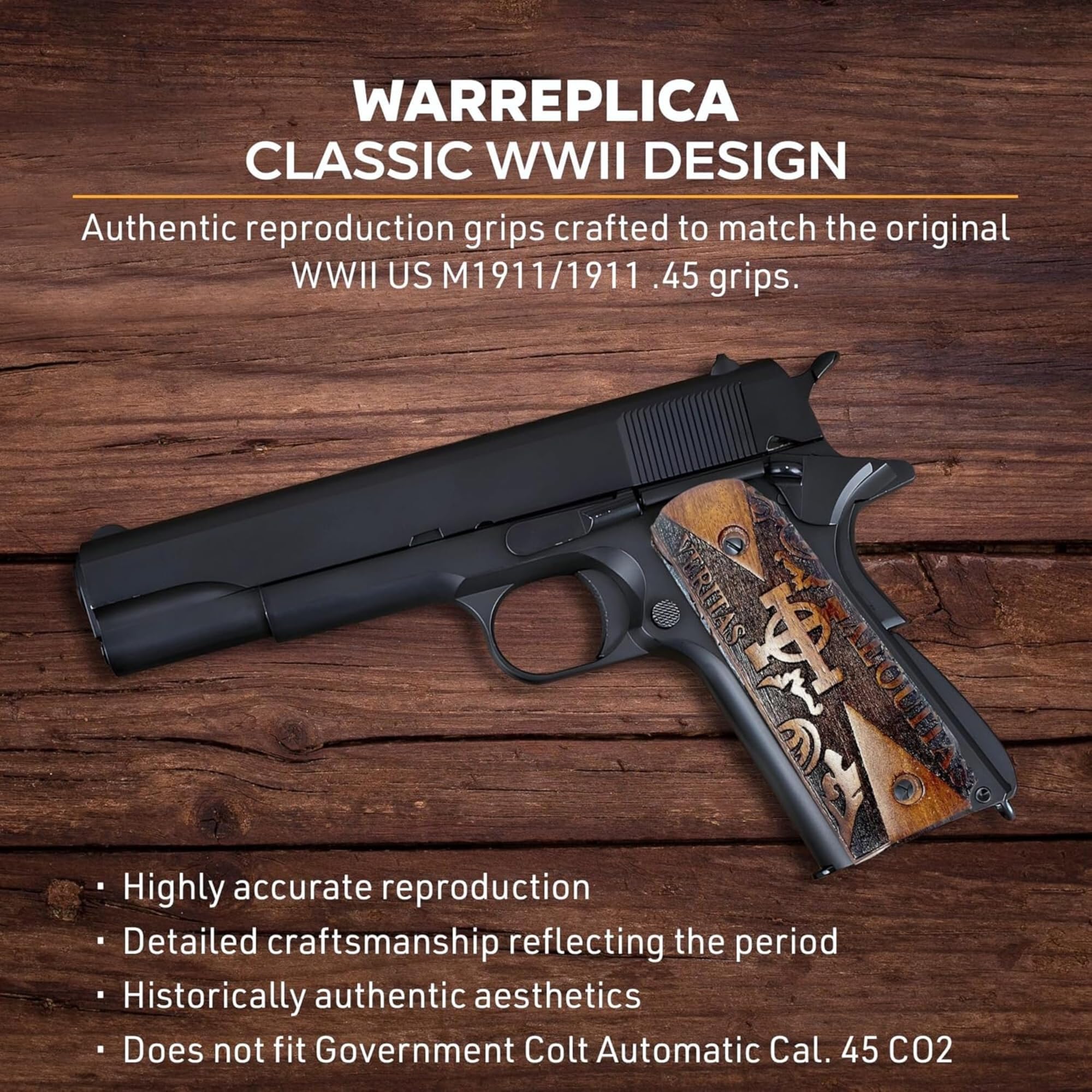 WWII US M1911/1911 .45 Holzgriffe – Reproduktion (Veritas Aequitas Kreiskreuz)