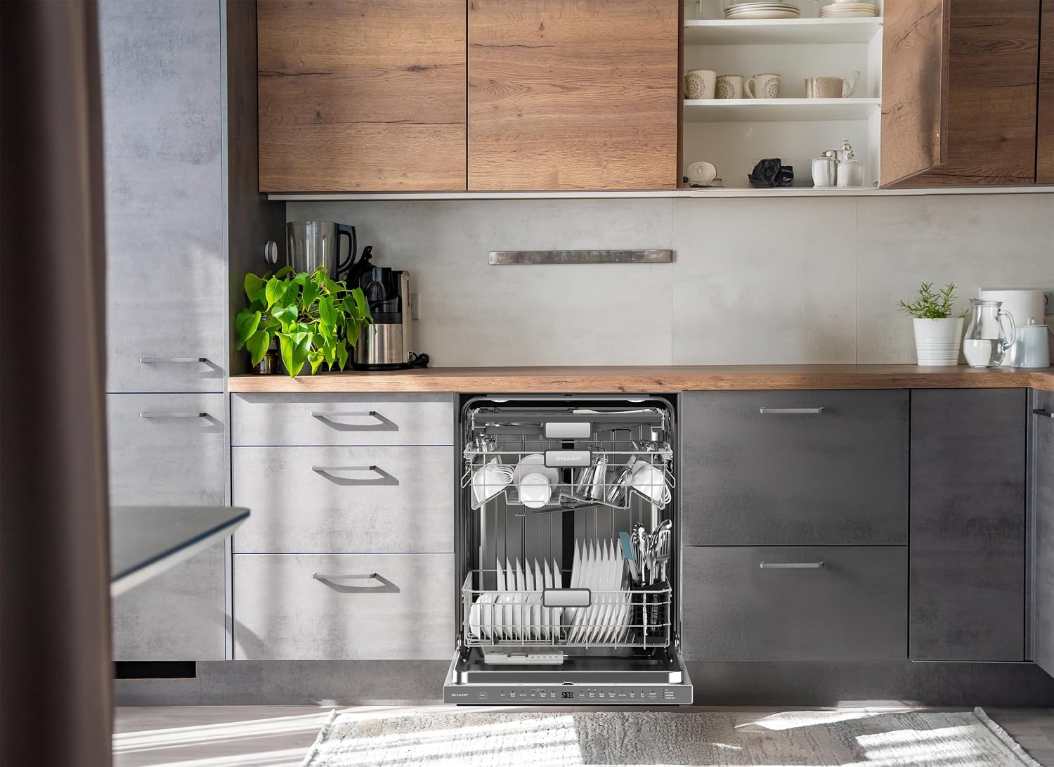 SHARP SDW6767HS Smart Dishwasher Works with Alexa. Includes LED Interior lights, Stainless Steel interior, Heated Dry with Fan Assist, Wash Zone cleans half load on either rack, Adjustable Third Rack