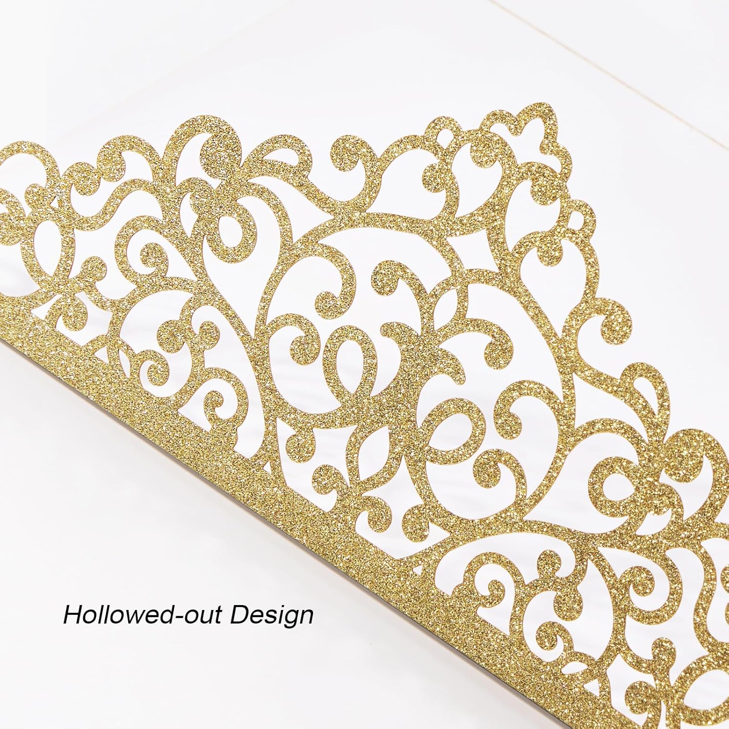 Gold Glitter Wedding Invitations Laser Cut, Blank Invitation Cards and RSVP Cards, with Ribbons Envelopes for Bridal Shower Engagement Birthday Quinceanera Party Invite, 25 PCS