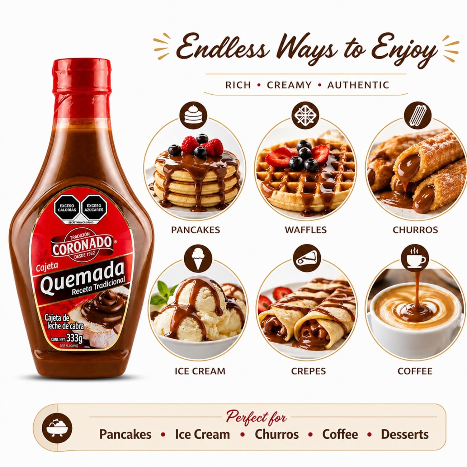 Cajeta Coronado Quemada Classic, MEXICAN VERSION 11.75oz Goat Milk Spread Caramel Squeeze Bottle (Quemada, 2 Pk)