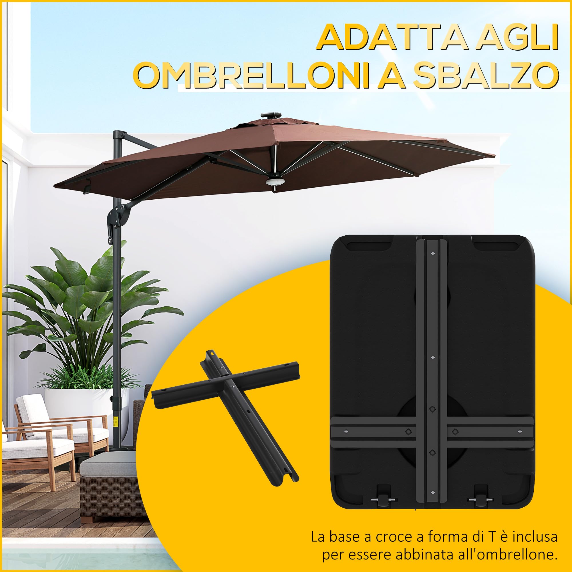 Outsunny Base per Ombrellone da Giardino in HDPE Riempibile 130mm Nero | Basamento per Ombrellone Decentrato, 70 kg Acqua o 90 kg Sabbia, Supporto con 2 Rotelle, Maniglia