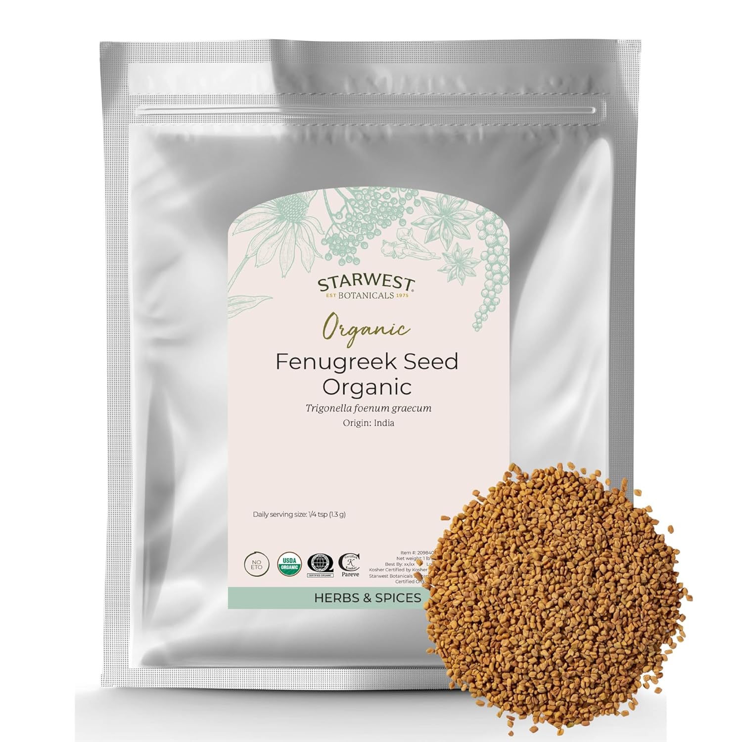Starwest Botanicals Organic Whole Fenugreek Seed, 1 Pound Bulk Spice (Pack of 3)