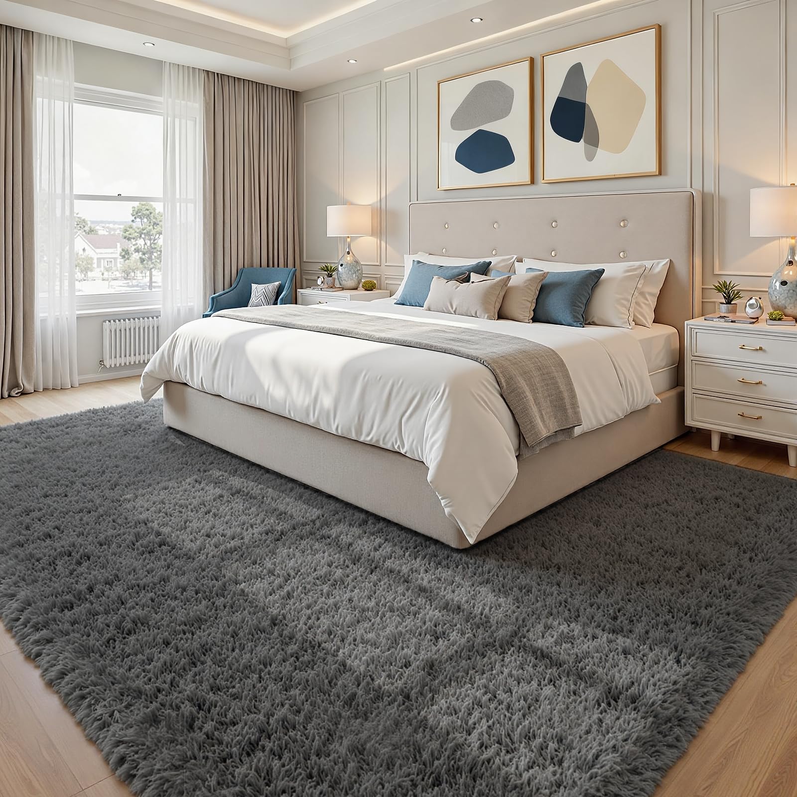 8x10 Area Rugs for Living Room Rug: Soft Fluffy Shag Gray Rugs for Bedroom, Non-Slip Large Fuzzy Plush Rug Indoor Floor Carpet for Nursery Kids Boys Girls Room, Dorms, Playroom, Modern Home Decor