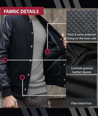 Mount Helicon Men's Black Baseball Bomber Varsity Jacket Jacket (pack of 1)
