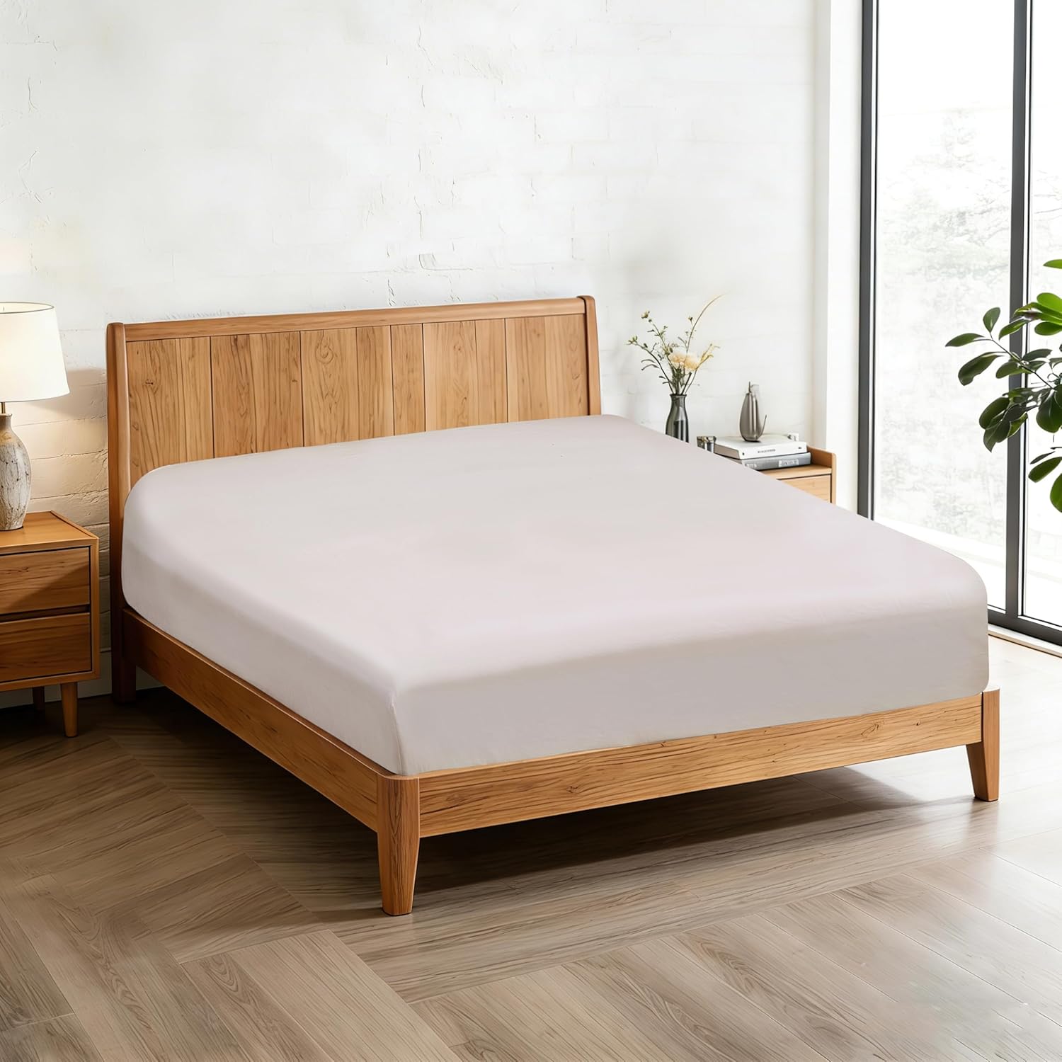 Split King/2 Pack Twin XL Fitted Sheet Only, 100% Egyptian Cotton, 600 Thread Count, 16" Deep Pocket Sateen Weave Bottom Sheet, Soft Breathable Hotel Quality (Split King/2 Pack Twin XL, Light Beige)