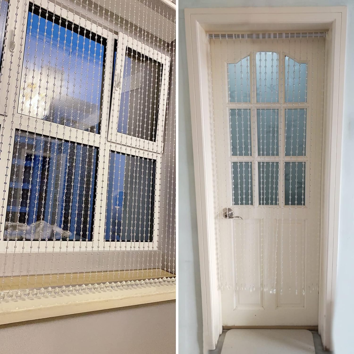 Indoor Crystal Glass Door String with Aluminum Alloy Track Hanging Beads Tassel Partition for Home Door Window Decorative Custom Size (Colour: Clear Size: 20strands-60x80cm) (Clear 20strands)