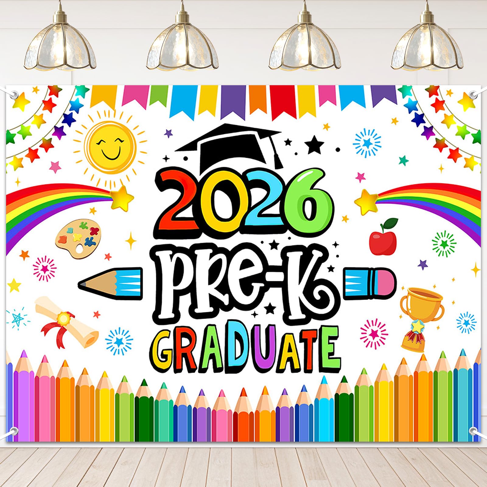 Lecheme Preschool Graduation Backdrop Pre Kindergarten Congrats Grad Party Decoration 2026 Pre-k Graduate Party Banner Preschool Kindergarten Congrats