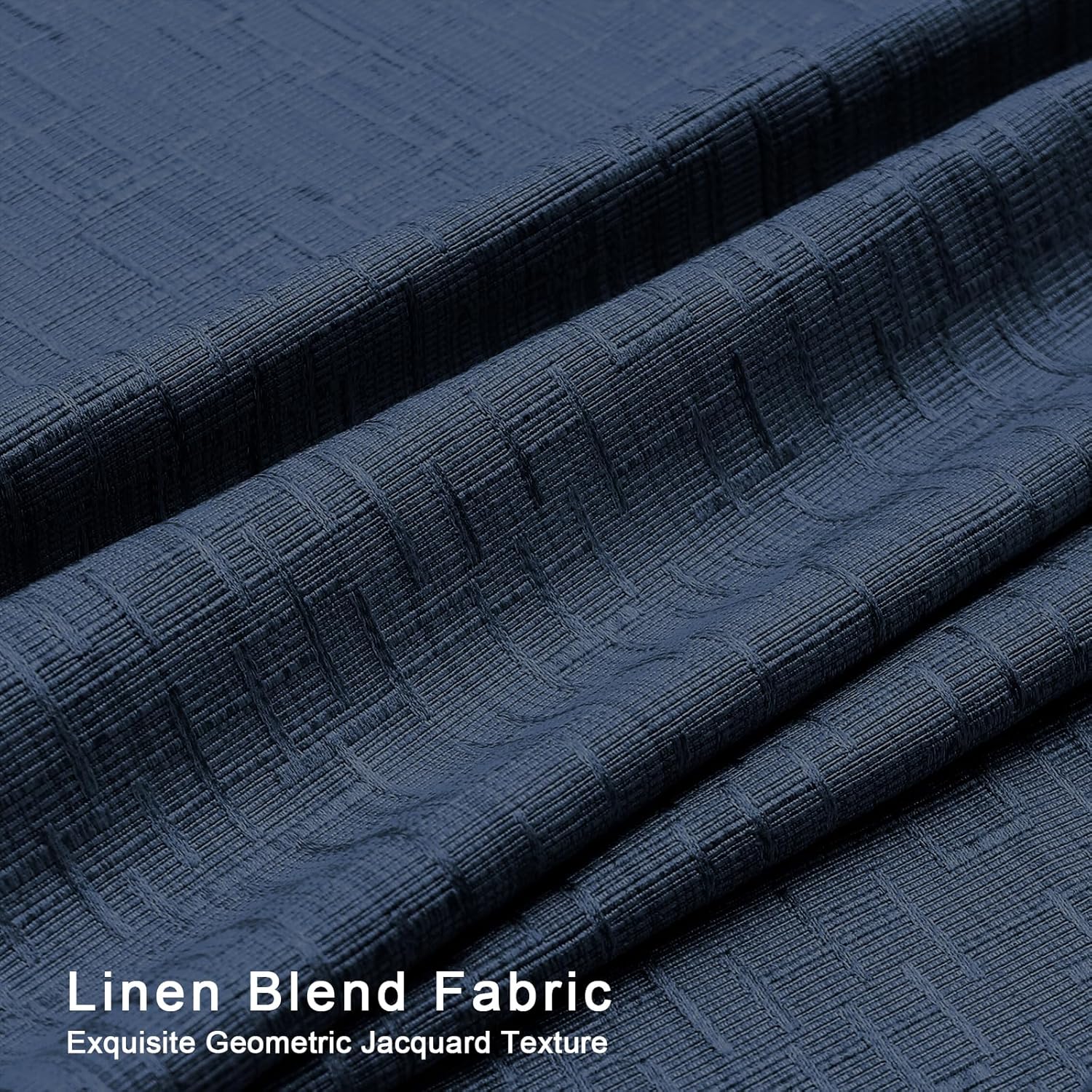 Jacquard Linen Curtains 96 inch Length 2 Panels Thick Faux Linen Blended Window Drapes Burlap Textured Curtains with Grommet for Living Room Bedroom Farmhouse (52x96 Navy) Natural