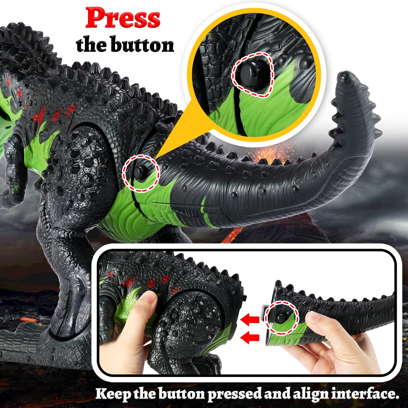 TOEY PLAY T-Rex Dinosauro Giocattolo Gigante, 47cm Dinosauro che Cammina, Tyrannosaurus Figure con Ruggiti e Luci, Giochi Dinosauri 3 4 5 6 Anni, Regalo per Bambini