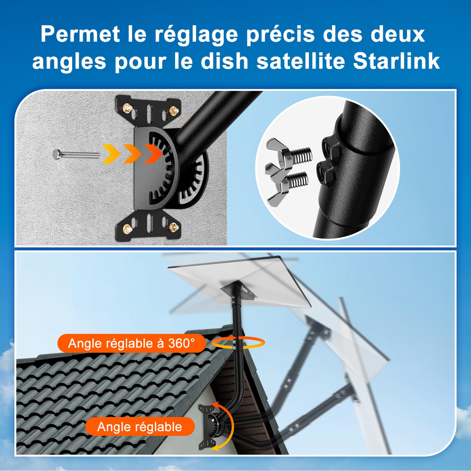 Support pour Starlink gen 3, kit de montage réglable compatible avec l'antenne parabolique standard V3, pour support de mât Starlink + adaptateur de tube Gen 3