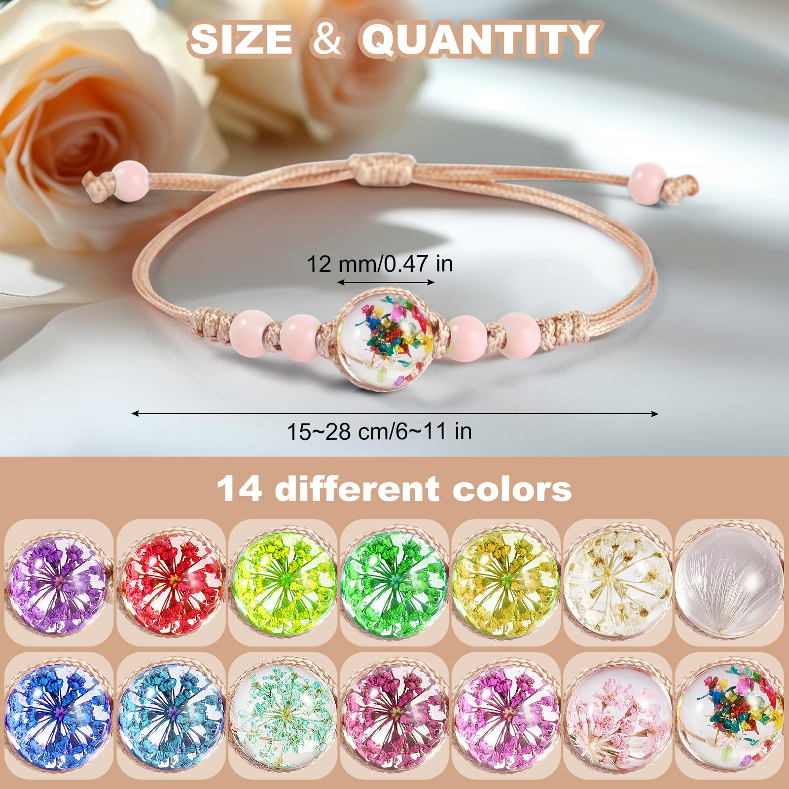 Bracelet Enfant Amitié Fille Ajustable Fleurs Couleurs 14 Pièces