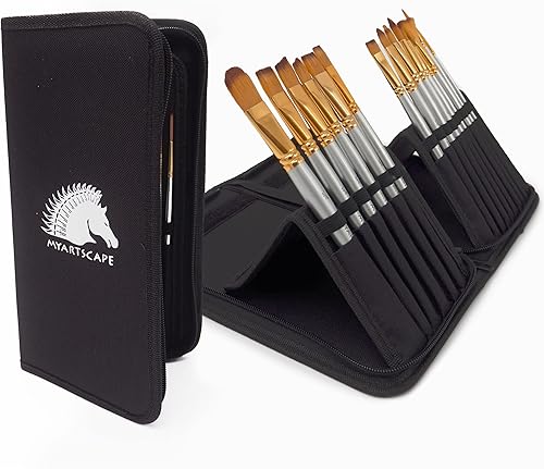 Miniatura 10 de MyArtscape Pinceles de pintura  Juego de 15 pinceles de arte para acuarela, acrílico, óleo y pintura facial, pinceles de artista de mango corto con