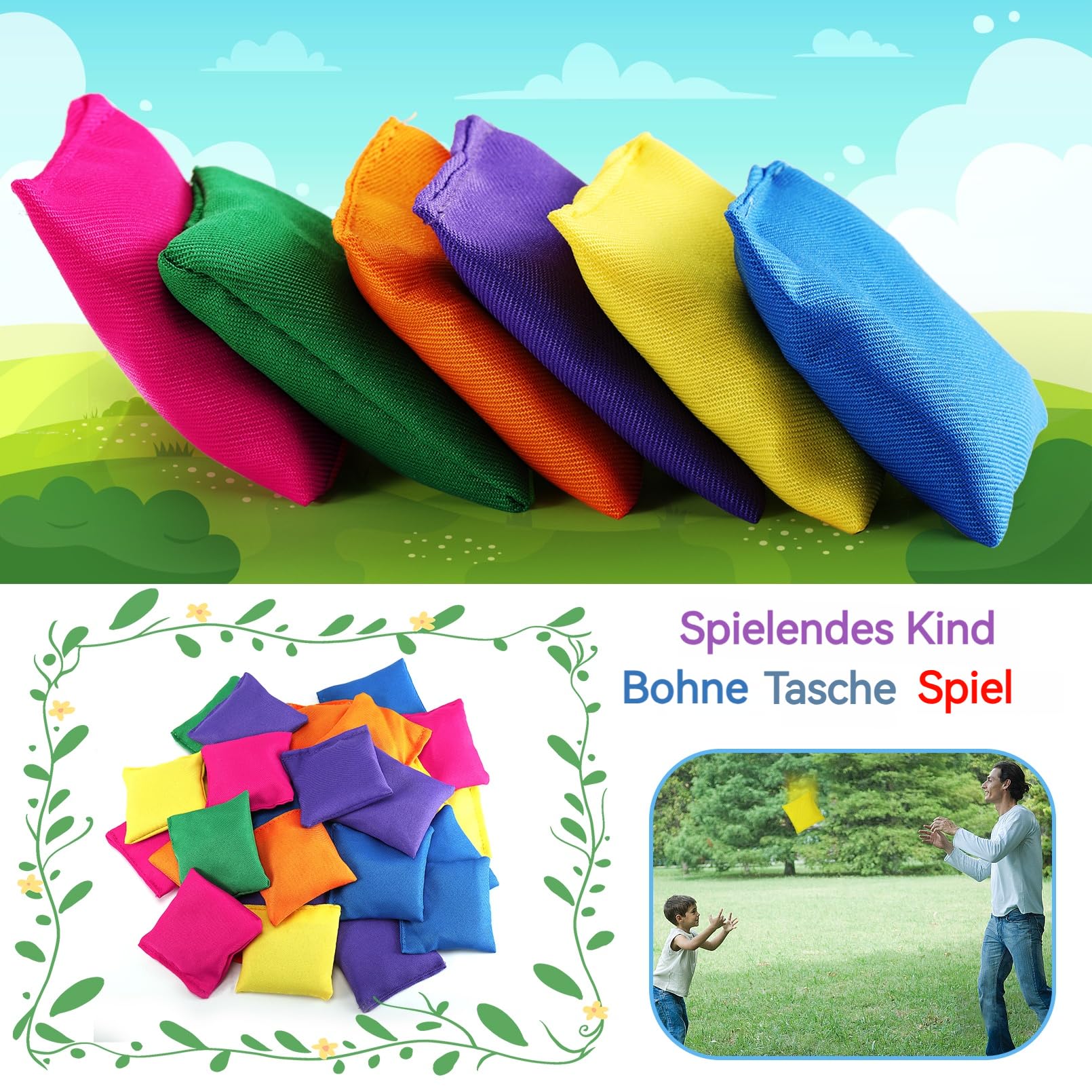48 Stück Sandsäckchen, Cornhole Säckchen, Nylon Sitzsäcke, Werfen Spiel Für Kinder, Outdoor Spiele, Sitzsack-Wurfspiel, Spaß Party Spiel, Karnevalsspielzeug, 6,3 x 6,3 cm
