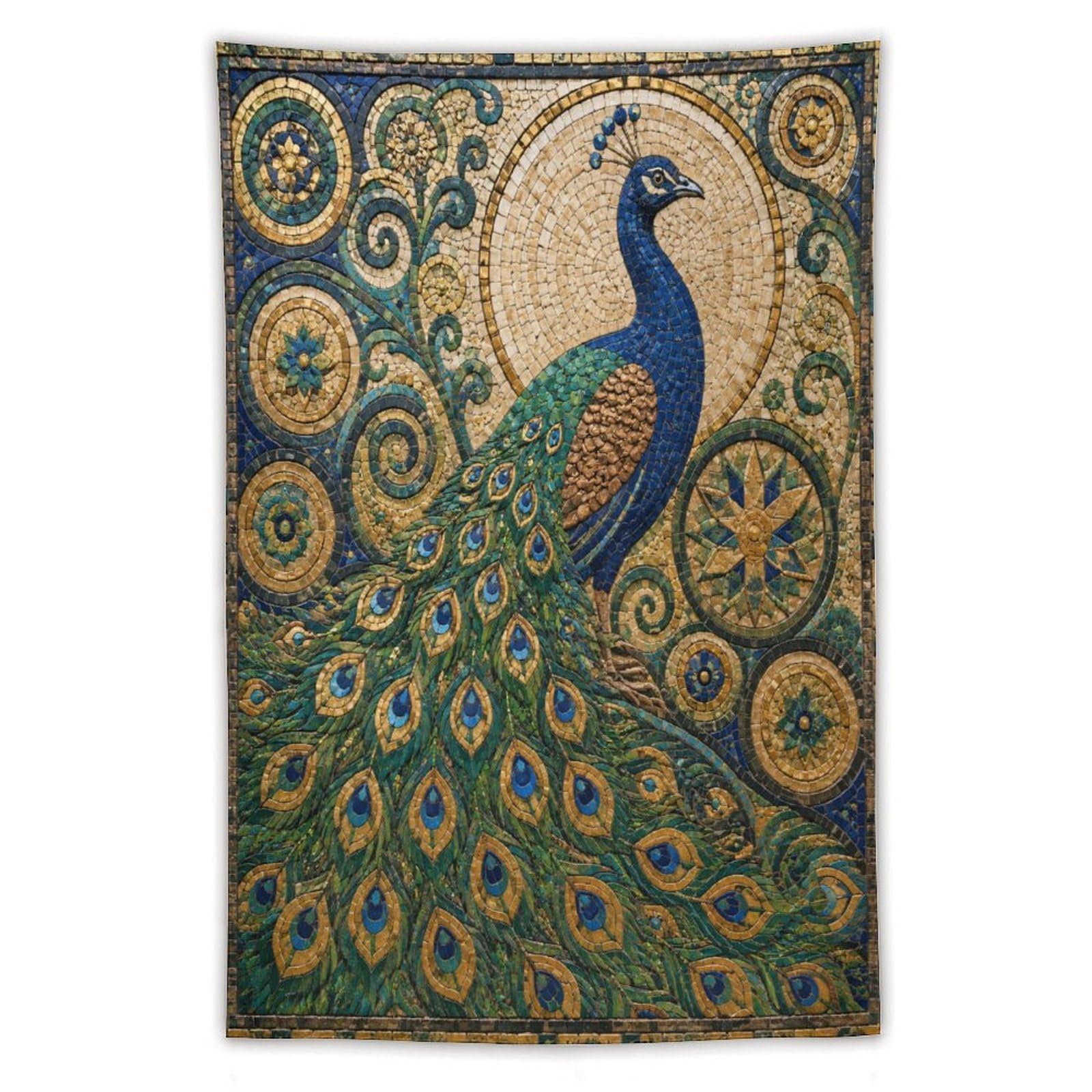 W7C8U2X3 Peacock Mosaic Wall Tapestry, Mosaic Style, Byzantine