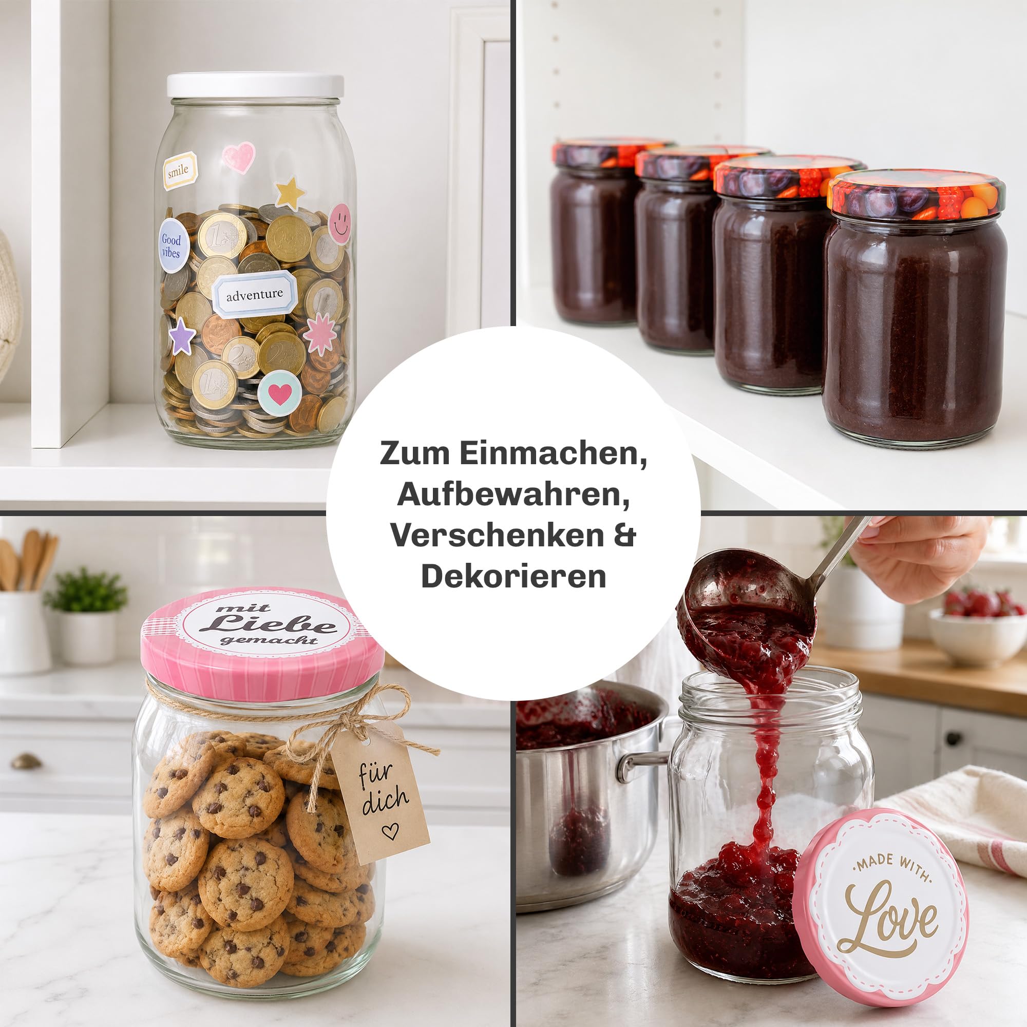 Blumixx Einmachgläser mit Schraubdeckel 36er Pack Einmachglas mit Deckel Pflaume - 900ml Fassungsvermögen