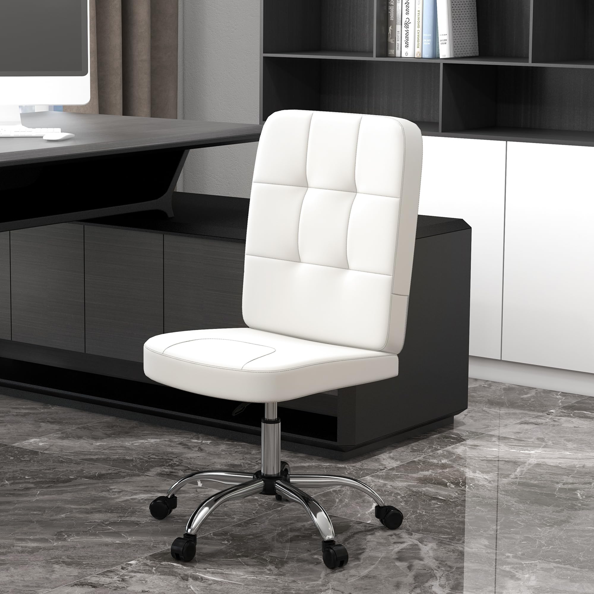 Vinsetto Silla de Oficina sin Brazos Carga 120 kg 45x59x90-100 cm Blanco | Silla de Escritorio Giratorio, Piel Sintética, Altura Ajustable, Estilo Moderno