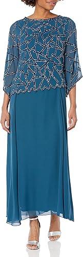 J Kara Vestido formal con cuentas geométricas de manga 34 para mujer