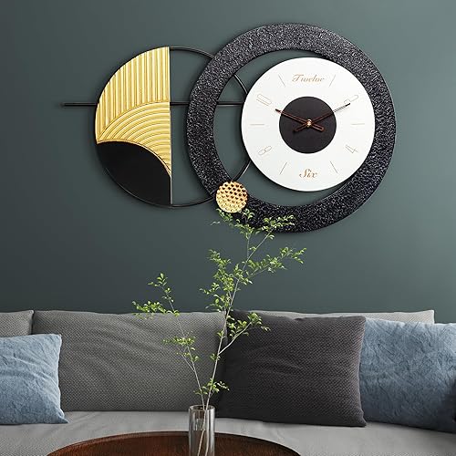 Miniatura 6 de Reloj de pared moderno, funciona con pilas, reloj de pared grande de mediados de siglo para sala de estar, reloj de pared de metal silencioso, reloj