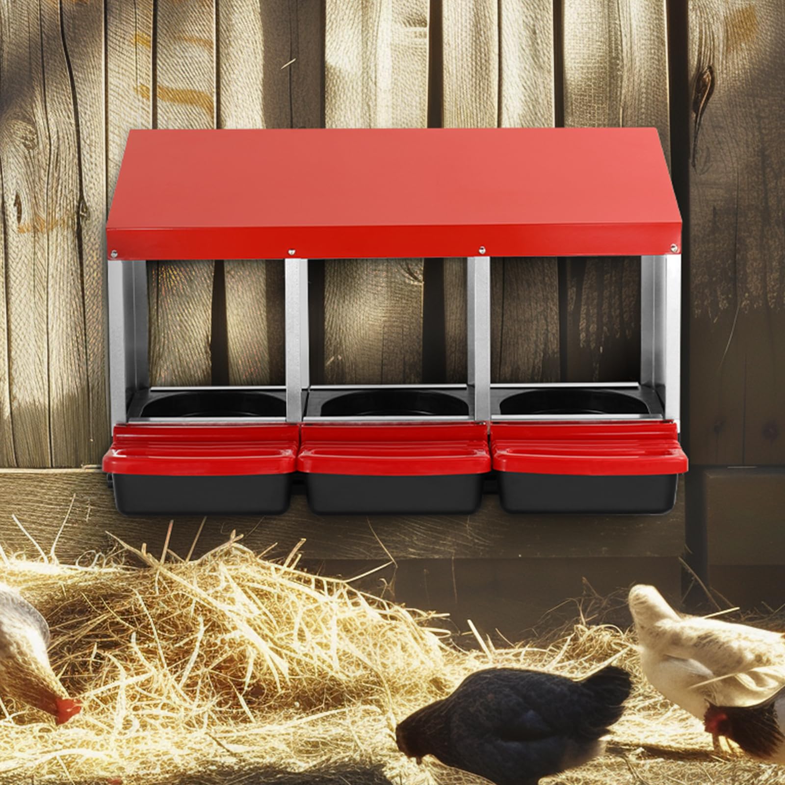 VEVOR Nido per Polli 796 x 525 x 475 mm Nido per Galline a 3 Scomparti, Stabile Resistente alla Corrosione, con Nidi Inclinati, Fori sul Fondo e Piattaforma di Riposo, Adatto a Diverse Razze di Polli
