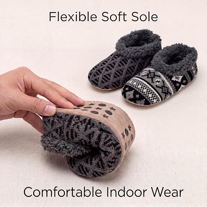 cosyone1997 2-Pair Mens Slippers Sherpa Lined Fuzzy Slipper Socks Non Slip