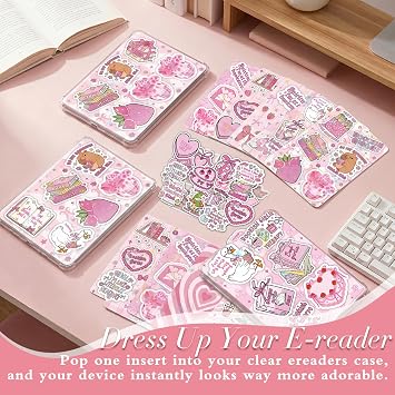 クリアケース用挿入カードストック - 58個 コケットティーピンクバックカバースキンデコレーションアクセサリー かわいいステッカー Kindle Paperwhite 11th 12th E-Reader Bookish Reader 本 恋人向けギフト