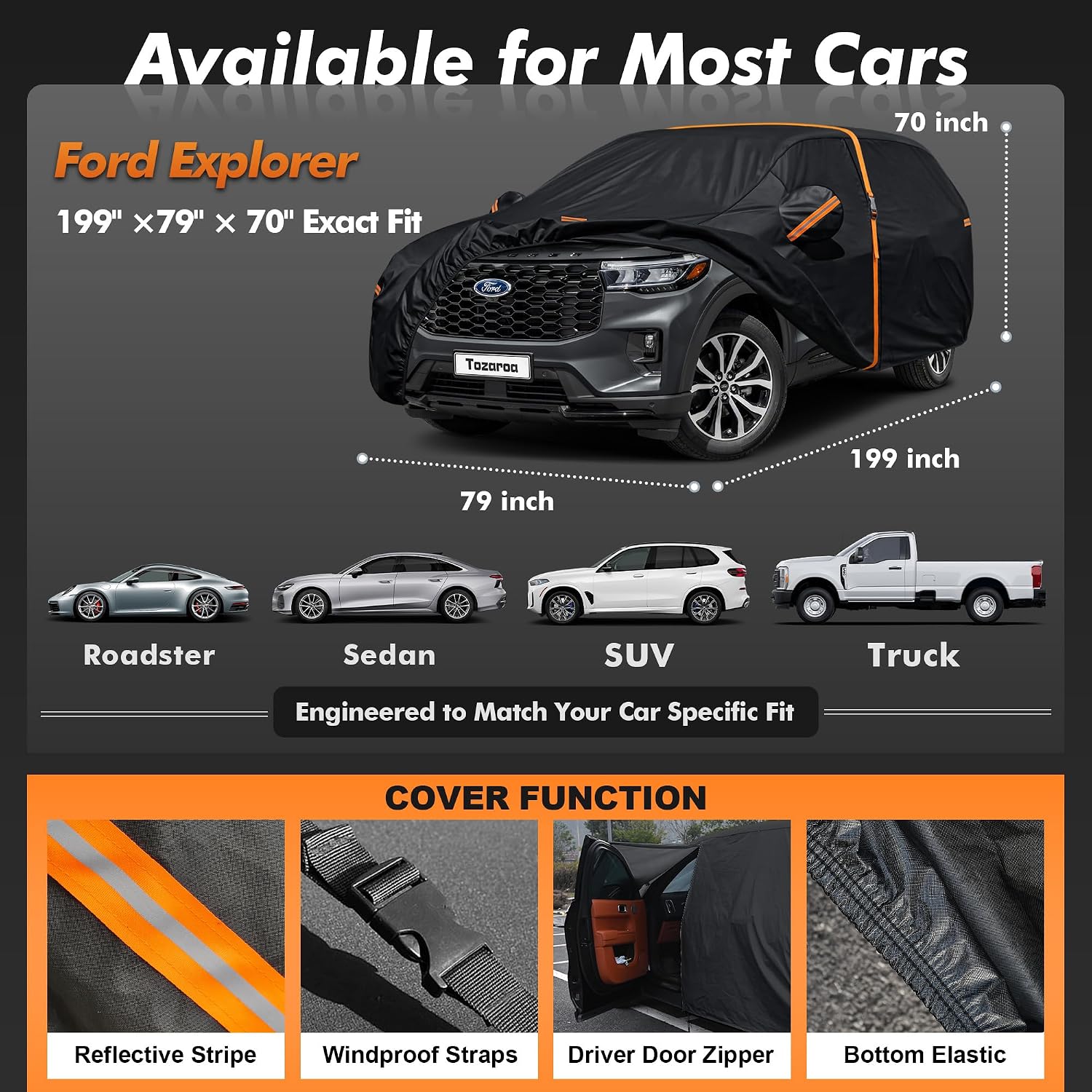 ford explorer car cover waterproof all-weather with windshield sun shade and breathable vents,driver door zipper,heavy duty uv-resistant (includes a towel) custom fit for ford explorer ford