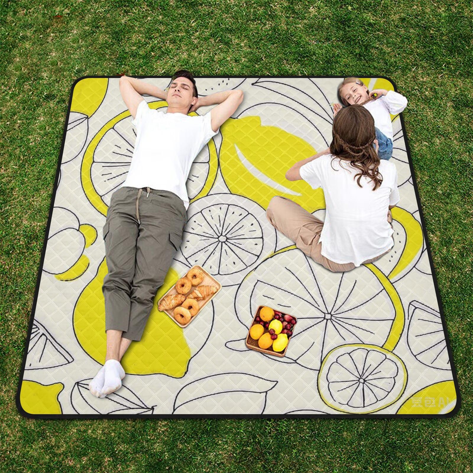 Sketch - Manta impermeable para picnic de verano, color amarillo limón, para exteriores, resistente al agua, para fiestas, pícnic, para personas al aire libre, concierto, manta para día de
