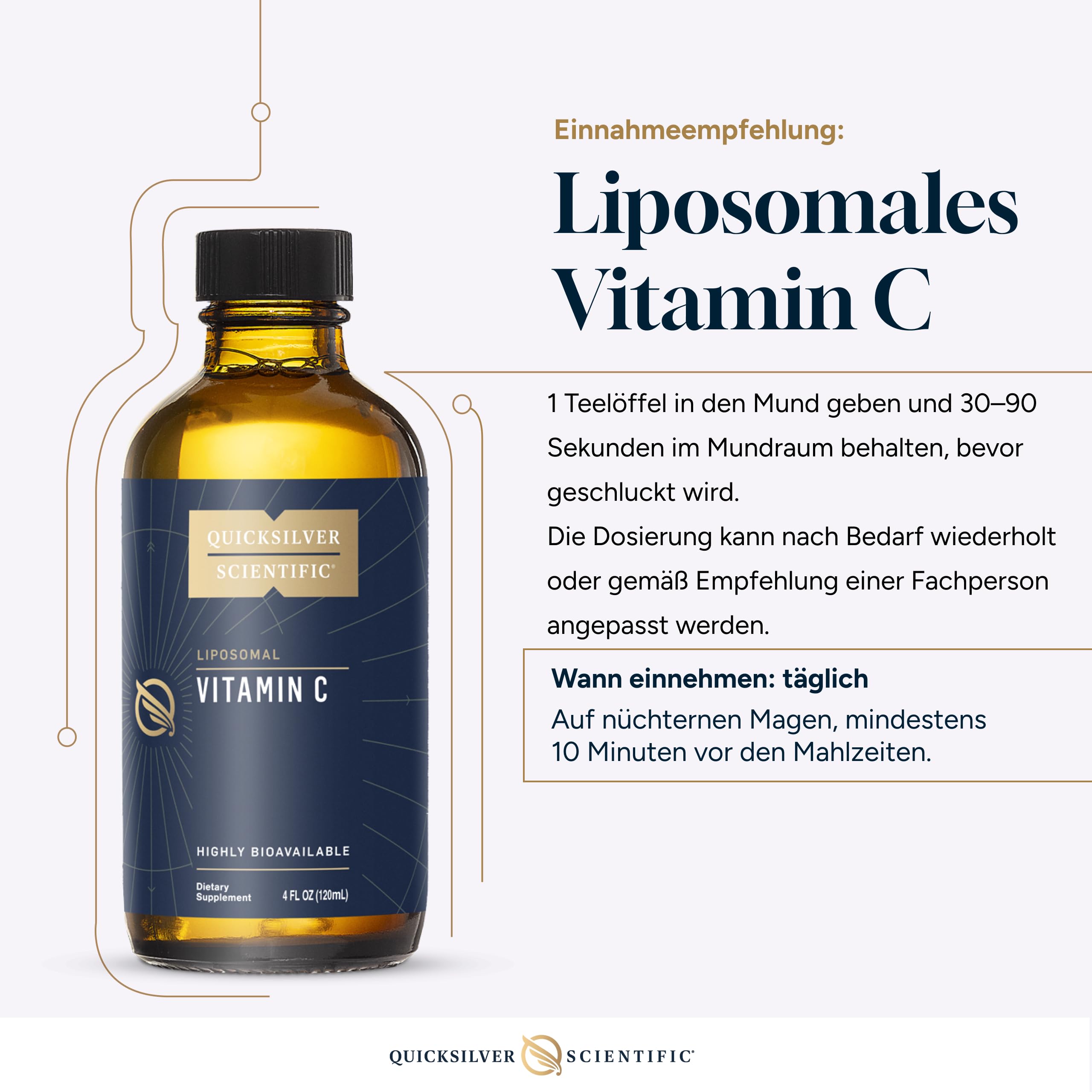 Quicksilver Scientific Vitamin C liposomal 1000mg – liposomales Vitamin C Tropfen, flüssige Formel, vegan, glutenfrei, ohne Zusatzstoffe, 120ml