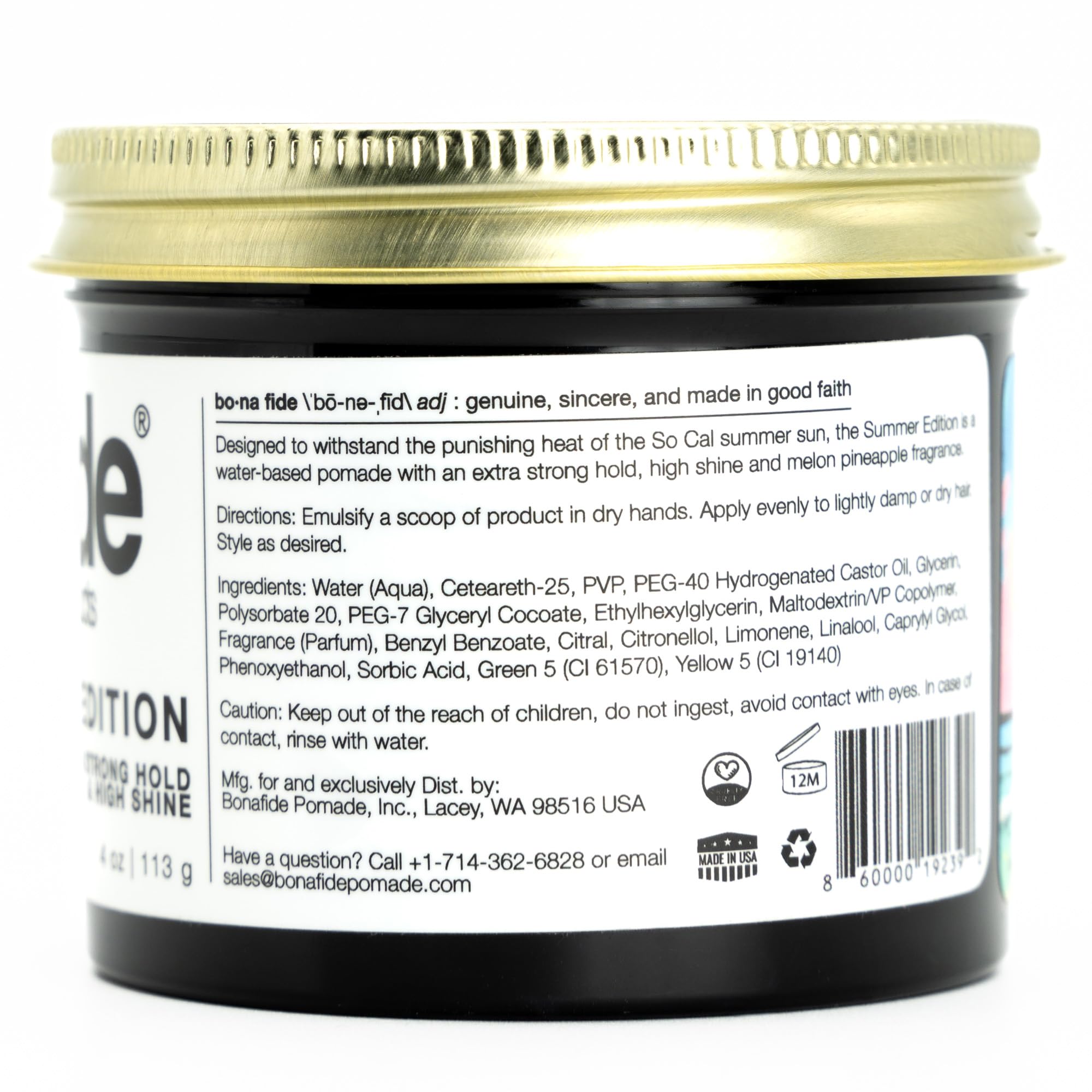 Bona Fide Pomade Summer Edition, 4 oz, Extra-Strong Hold, High Shine