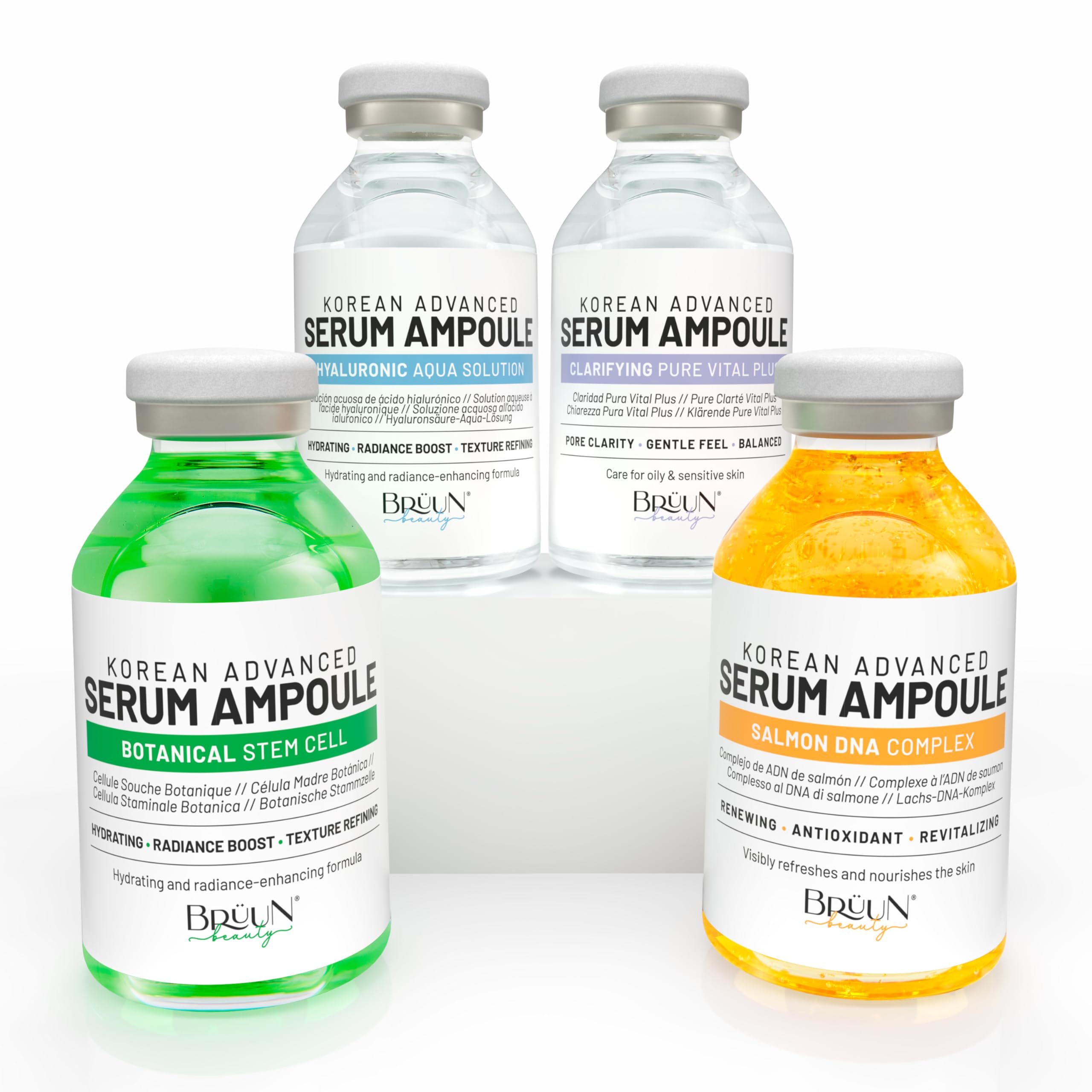 BRÜUN Advance Microneedling Sérum Coréen - Kit de 4 Ampoules Booster Différentes pour le Visage et le Corps Comprenant (Sérums AC + SC + SD + HY Contrôle) – Utilisation avec ou sans Dr Pen