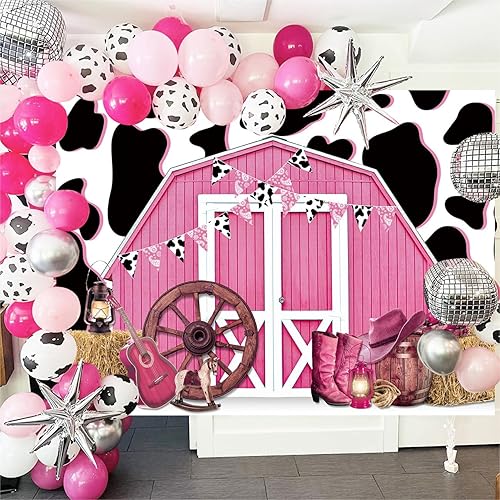 Miniatura 2 de HEARKEN - Telón de fondo de vaca de granero rosa de 7 x 5 pies, granja occidental, vaquera rosa vaquera, fondo de granja de granero, fondo de granja