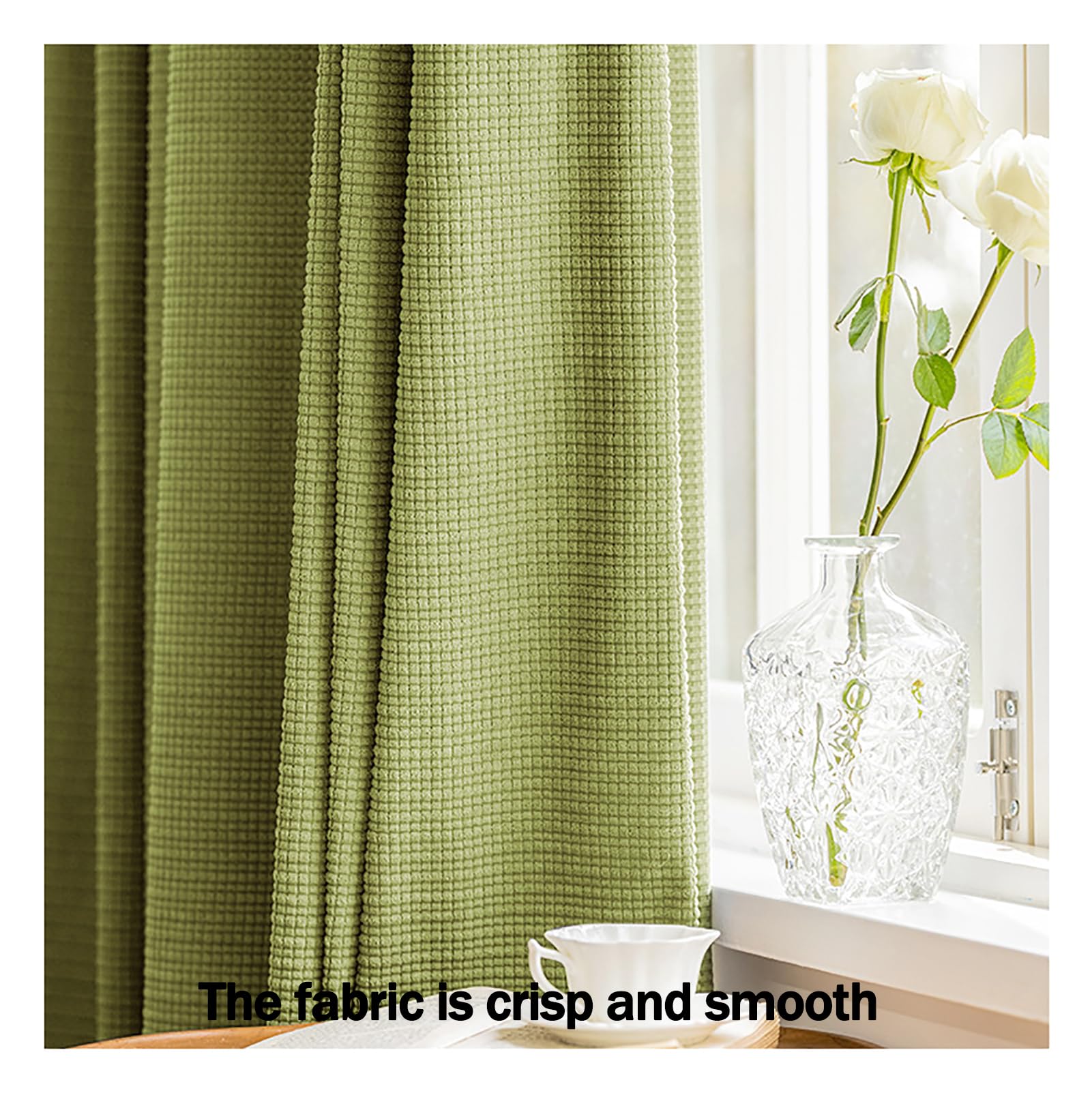 Verde Cortinas Chenille Dormitorio Curtain Opaca Gancho Estilo Japones Curtains Blackout 2 Paneles para Salón Cuarto De Los Niños, W200xL270cm,Green