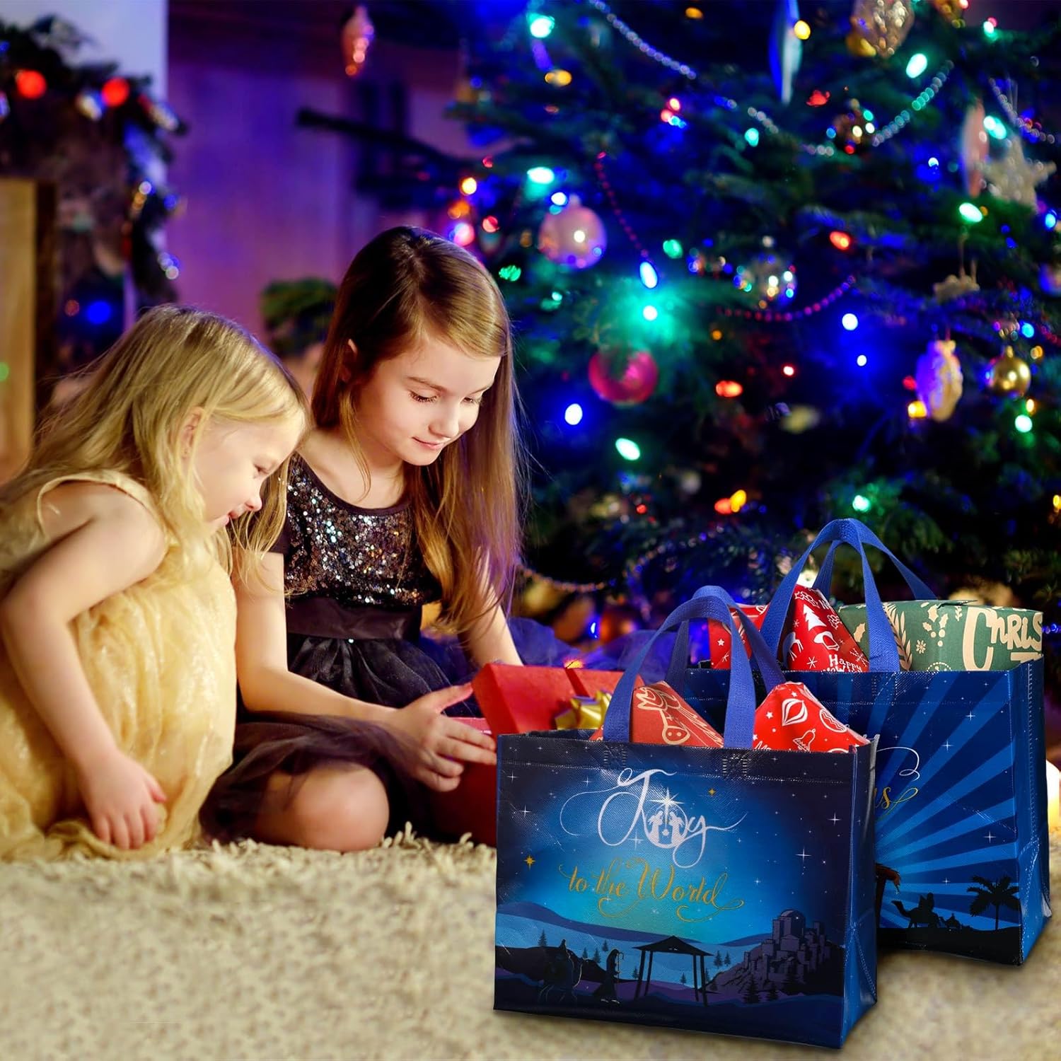 Hosuly 20 Pcs Large Christmas Nativity Gift Bags with Tissue Paper, Religious Holiday Party Favor Tote Bags with Handles, Merry Christmas Treat Candy Bag for Church Events & Family Celebrations - Image 5