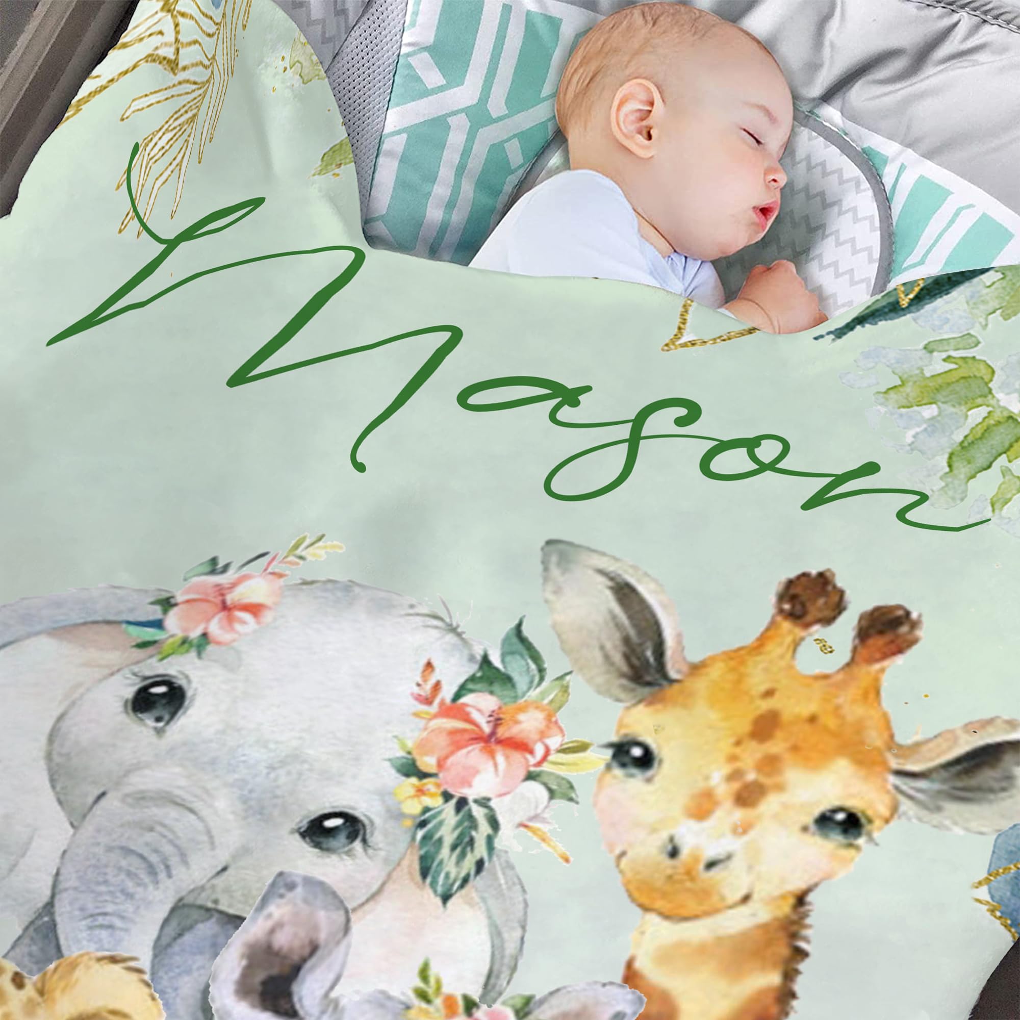 Differ More Personalized Baby Blanket with Name for Boys Girls, Custom Elephant Baby Receiving Blankets for Toddlers Infants Kids Shower Newborns Nursery Stroller Crib Decor Throw