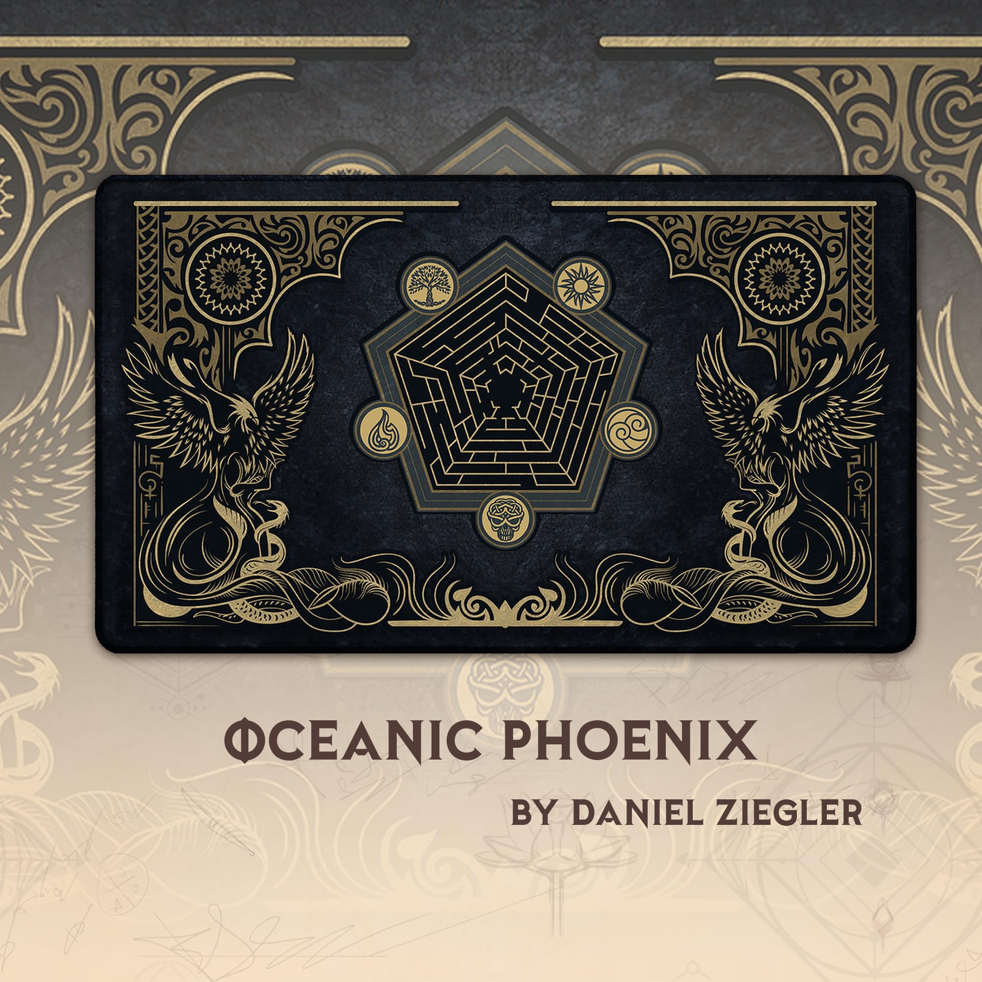 Oceanic Phoenix (Bordes cosidos) - Alfombra de Juego MTG - Compatible con tapete de Juego Magic The Gathering - Juega a MTG, YuGiOh, TCG - Diseños Originales y Accesorios